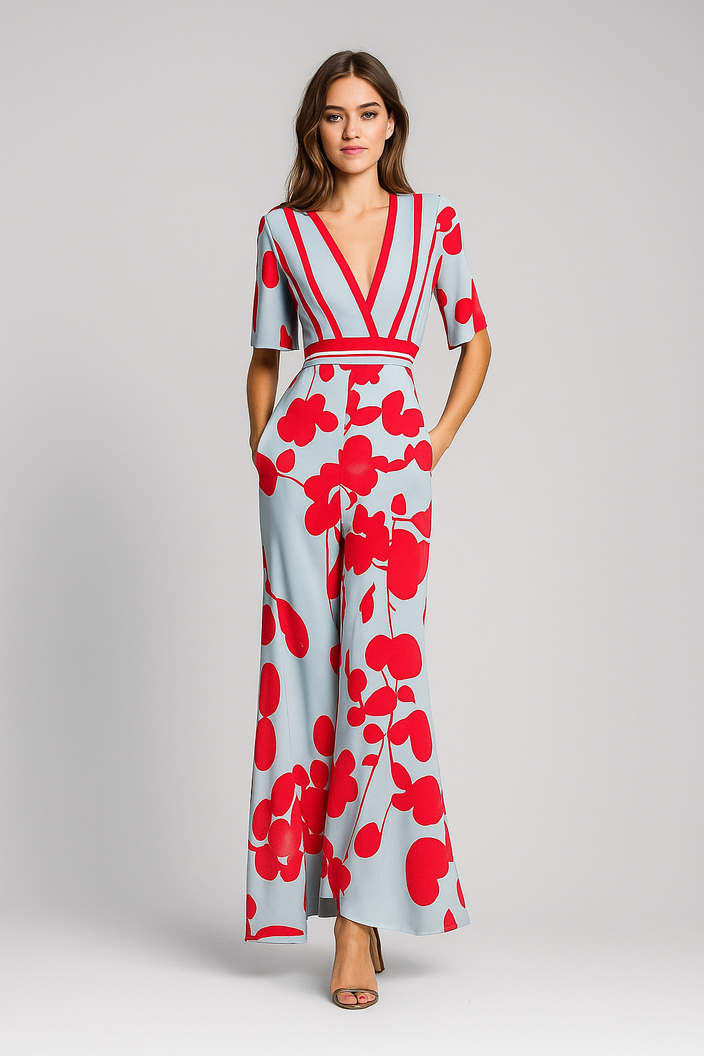 Bloemenjurk – elegant met V-Hals & tailleband