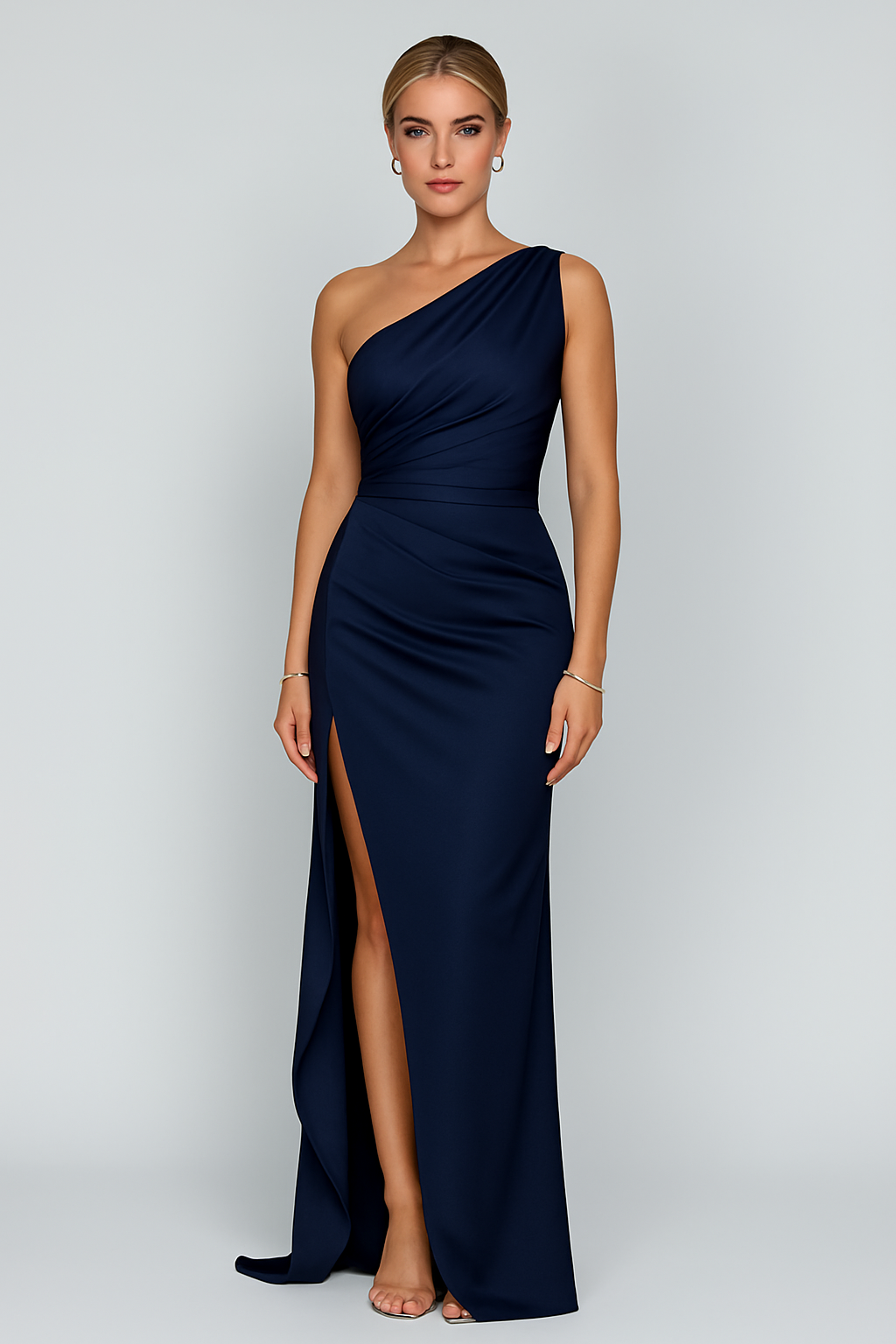 Satijnen one-shoulder maxi jurk met elegante split