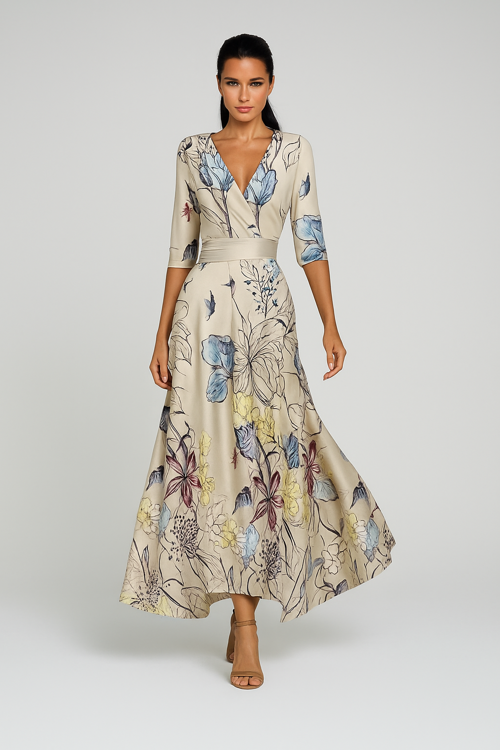 Bloemenjurk – elegant met V-Hals & tailleband