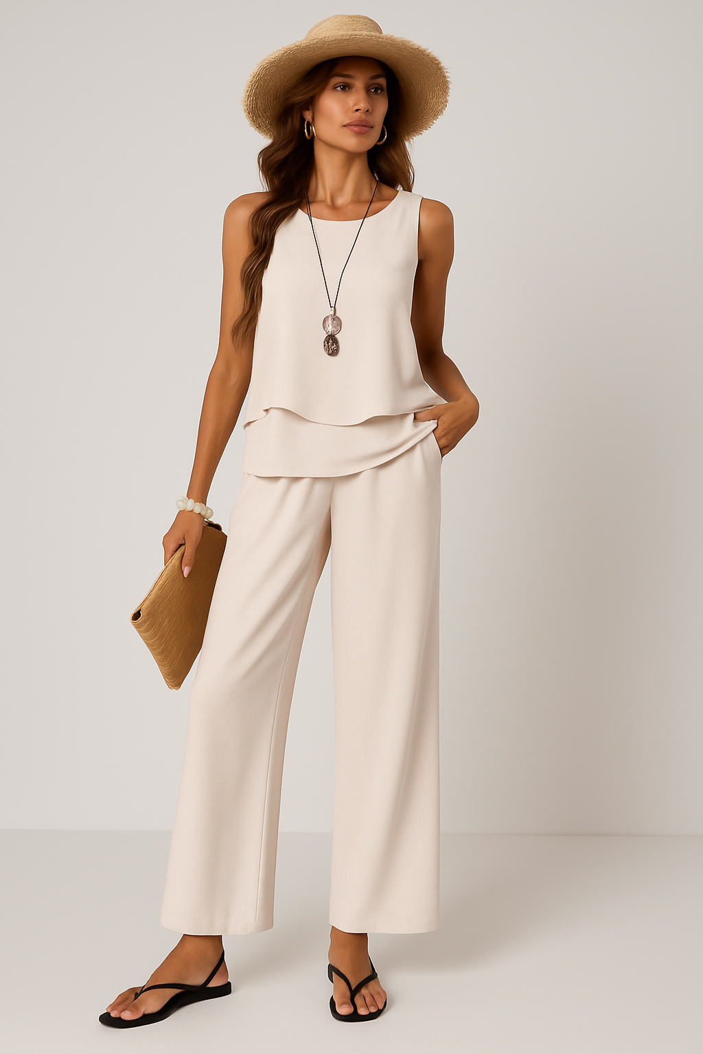 Luchtige 2-delige zomerset dames met wijde broek & top