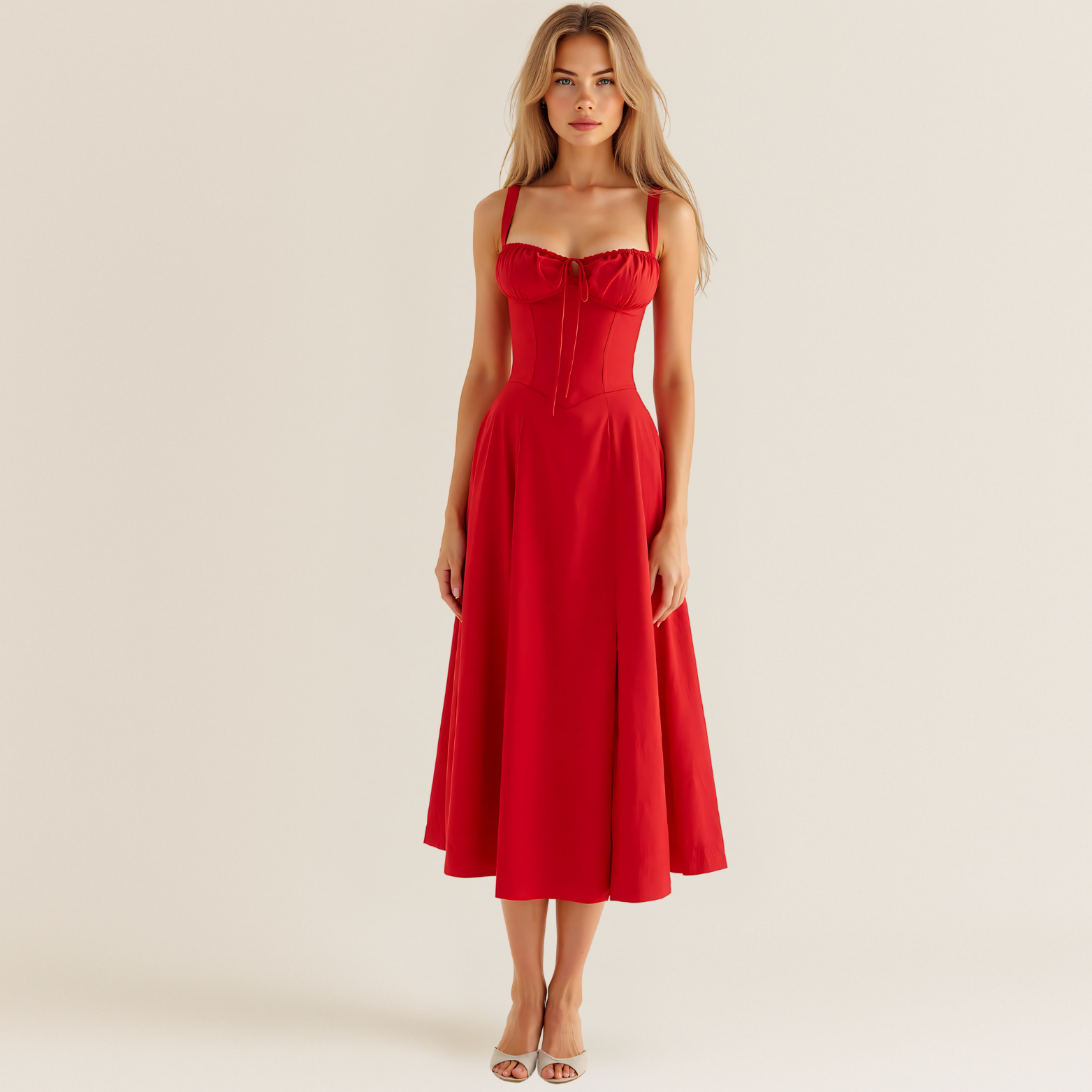 Midi jurk met corsetmodel en wijde rok