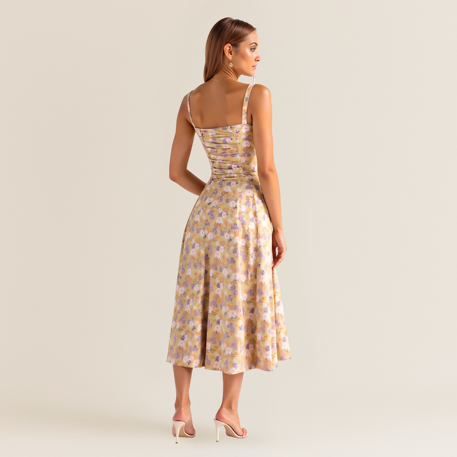 Midi jurk met corsetmodel en wijde rok