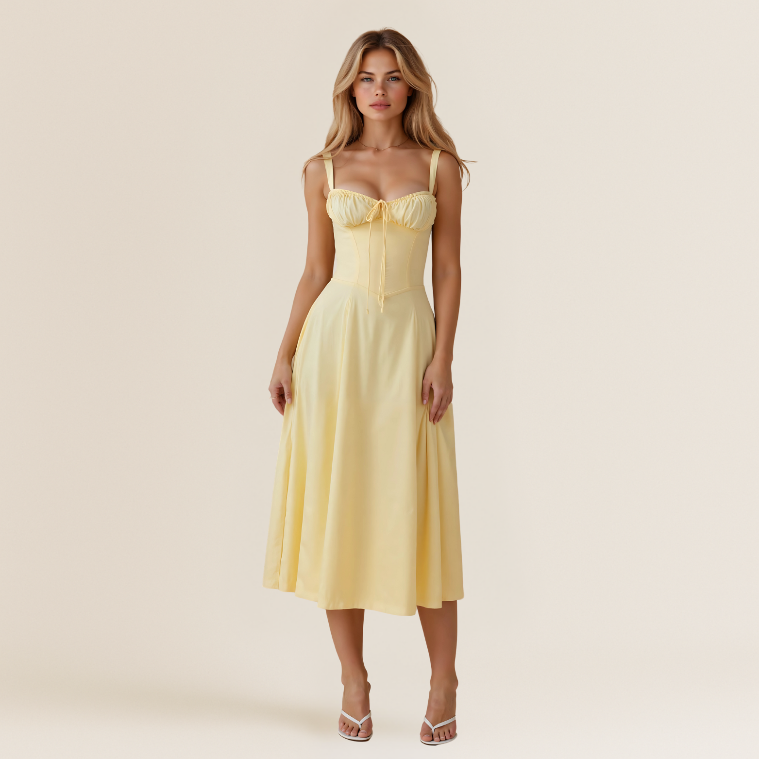 Midi jurk met corsetmodel en wijde rok