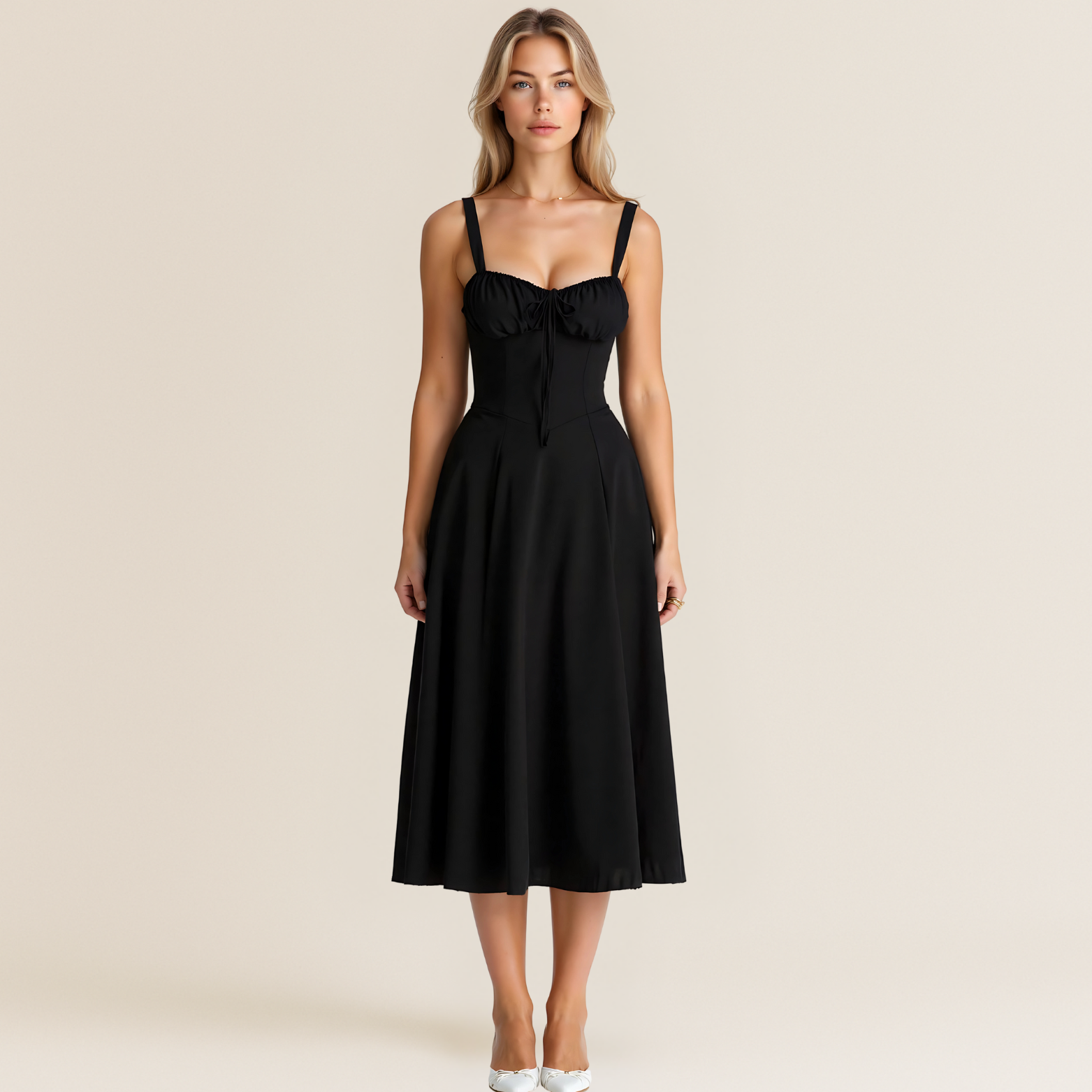Midi jurk met corsetmodel en wijde rok