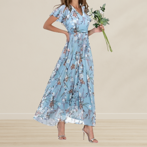 Maxi jurk met hoge taille en bloemenprint