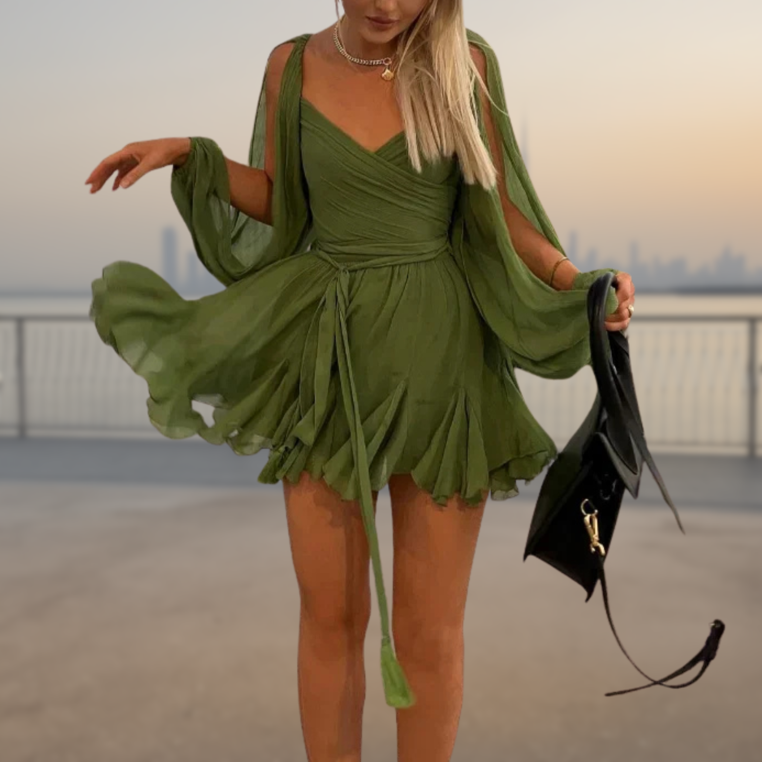 Dames chiffon mini-jurk met A-lijn pasvorm en luchtige mouwen