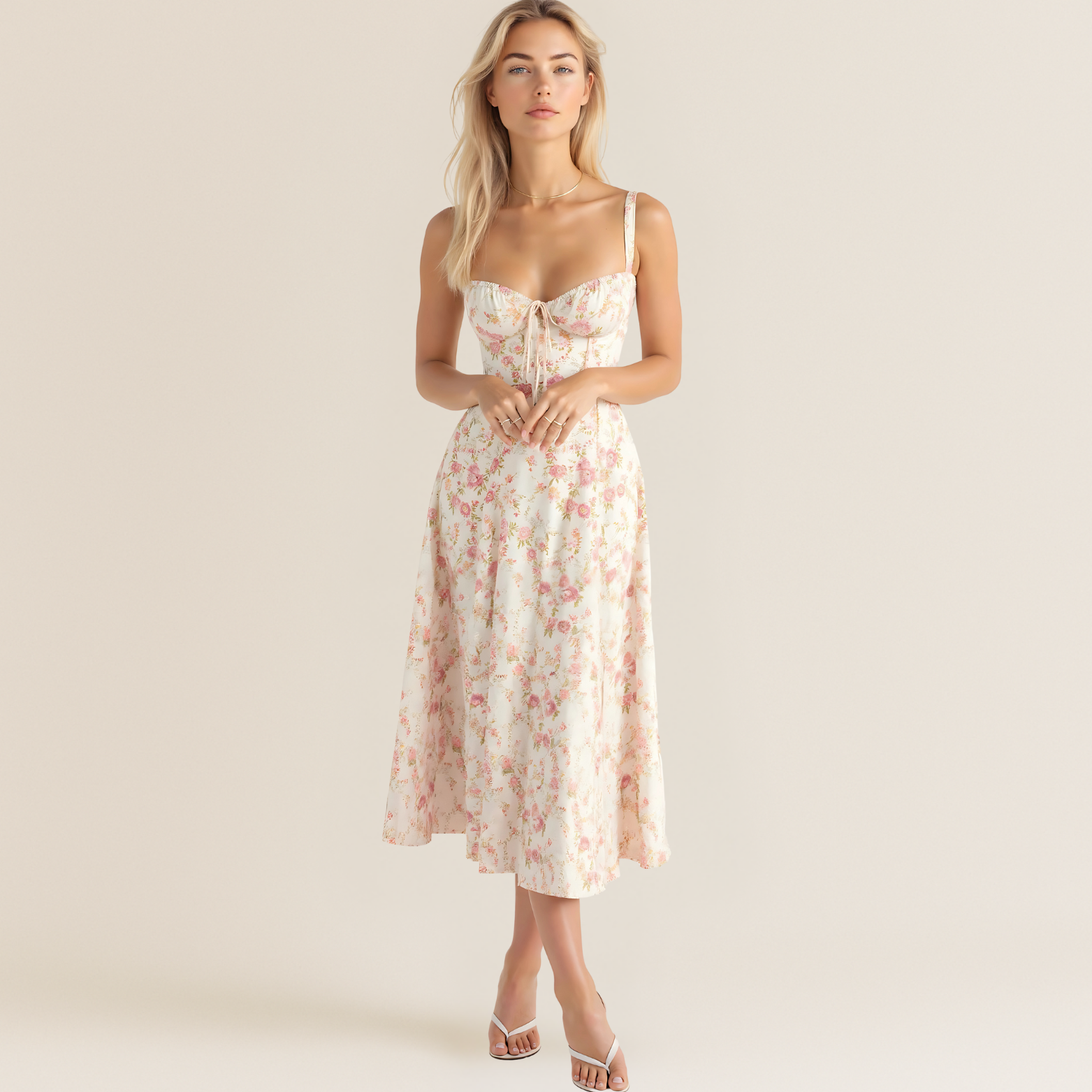 Midi jurk met corsetmodel en wijde rok