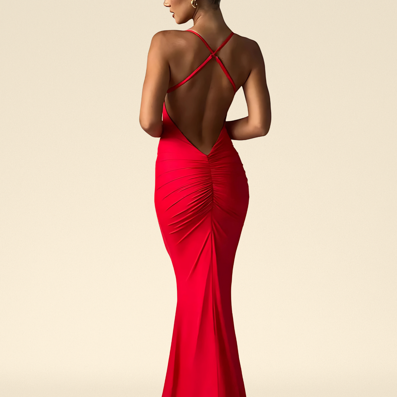 Bodycon jurk met open rug, gekruiste bandjes en diepe V-hals