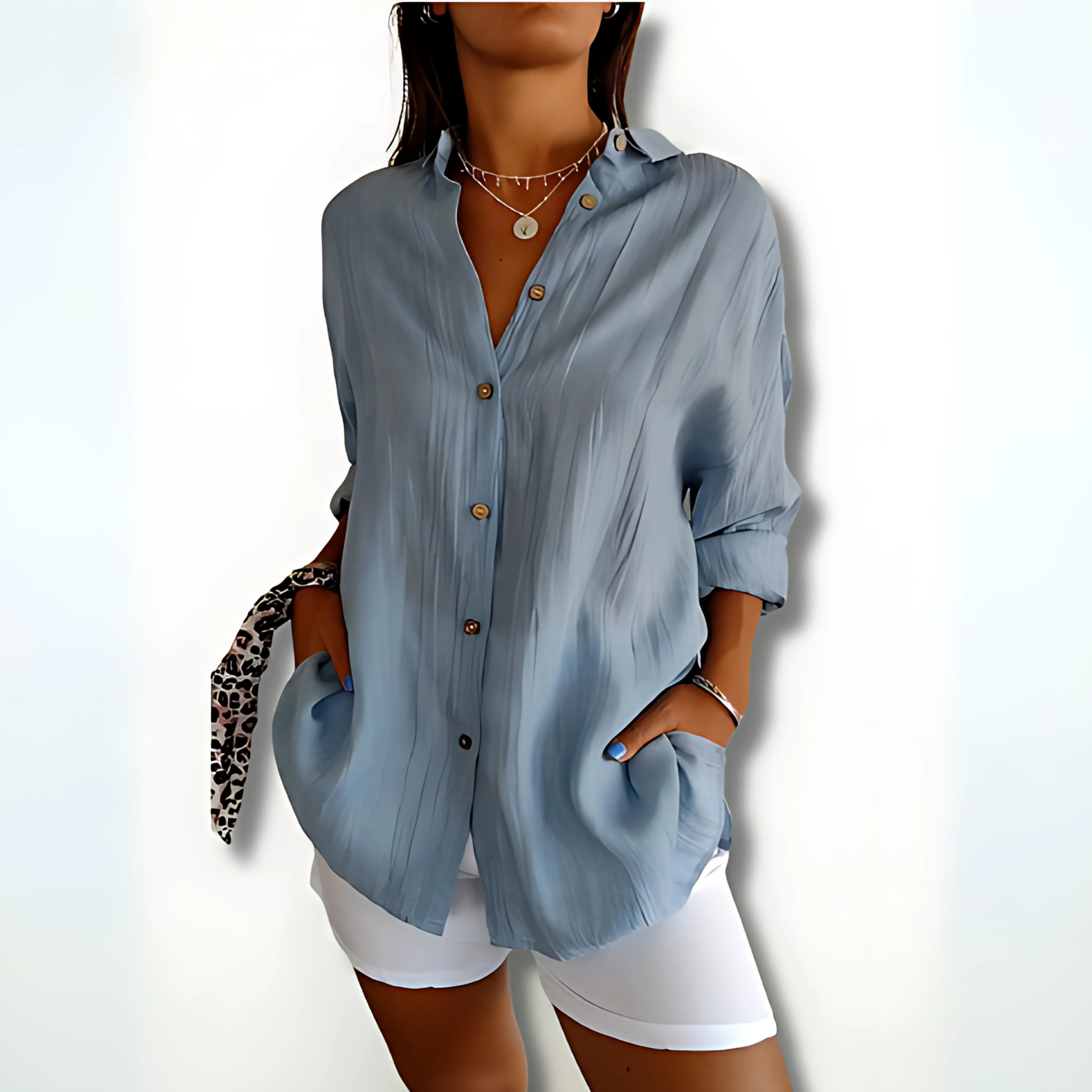 Damesblouse met kraag en knoopsluiting – luchtig model