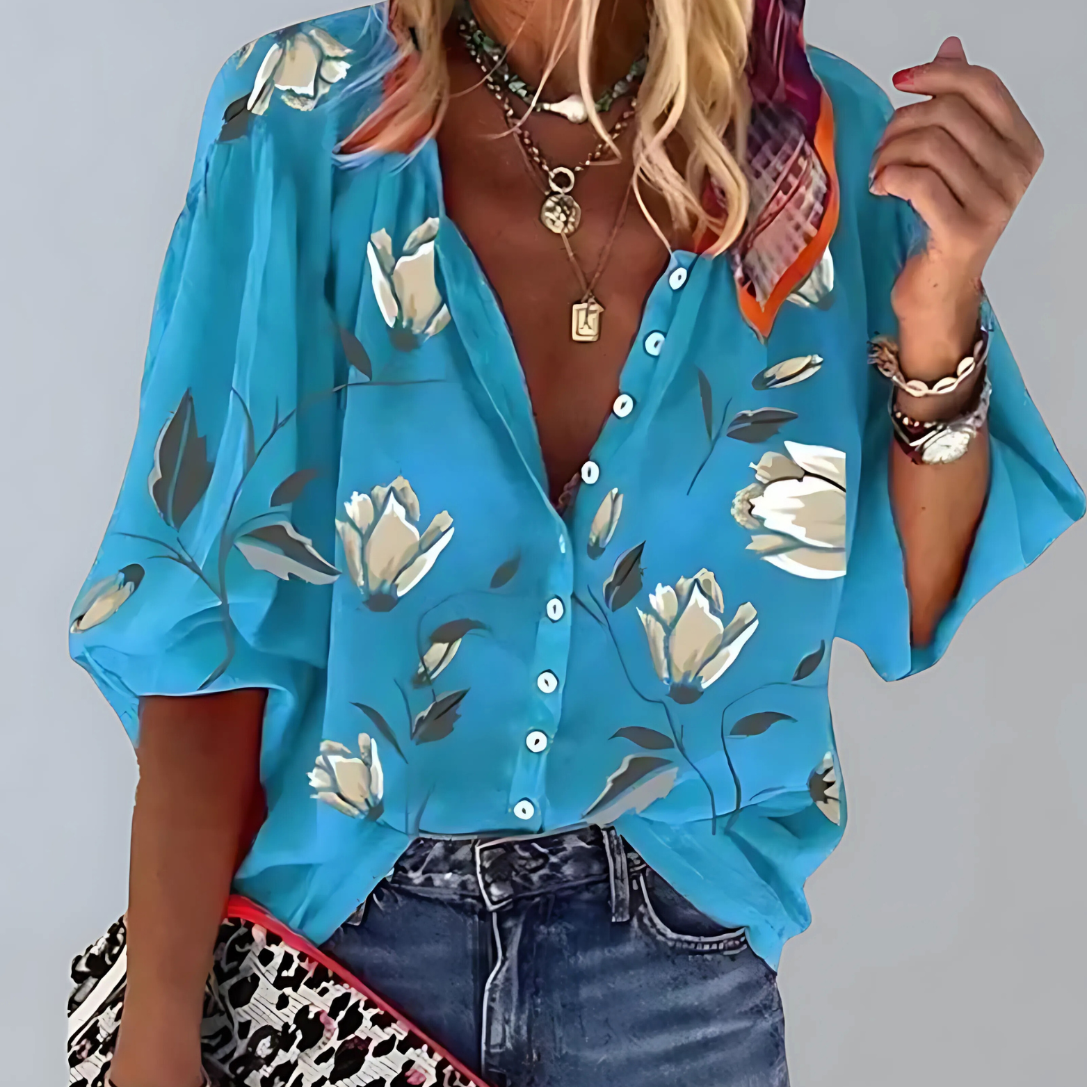 Blouse met bloemenprint en korte mouwen voor dames