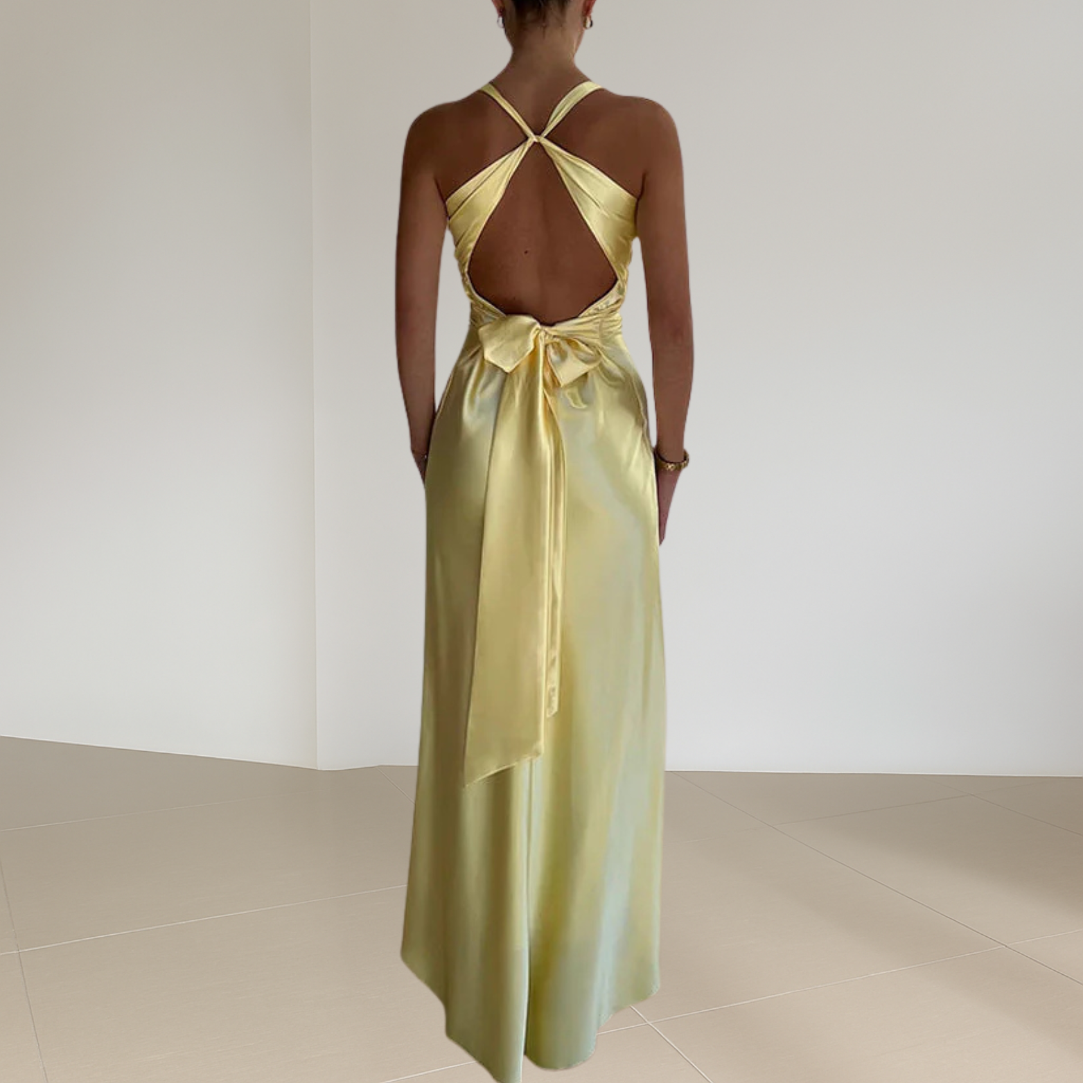 Dames maxi-jurk met halternek en open rug