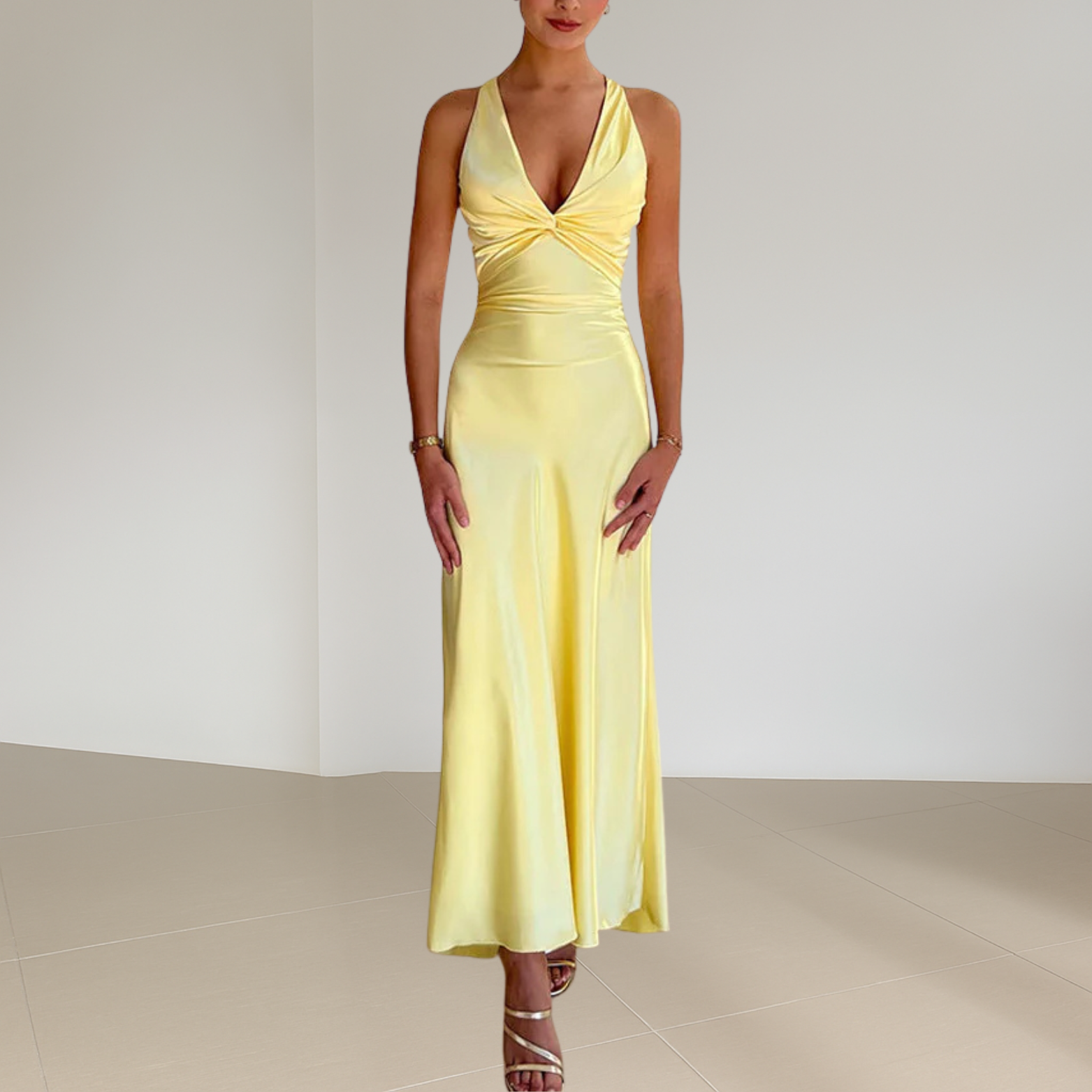 Dames maxi-jurk met halternek en open rug