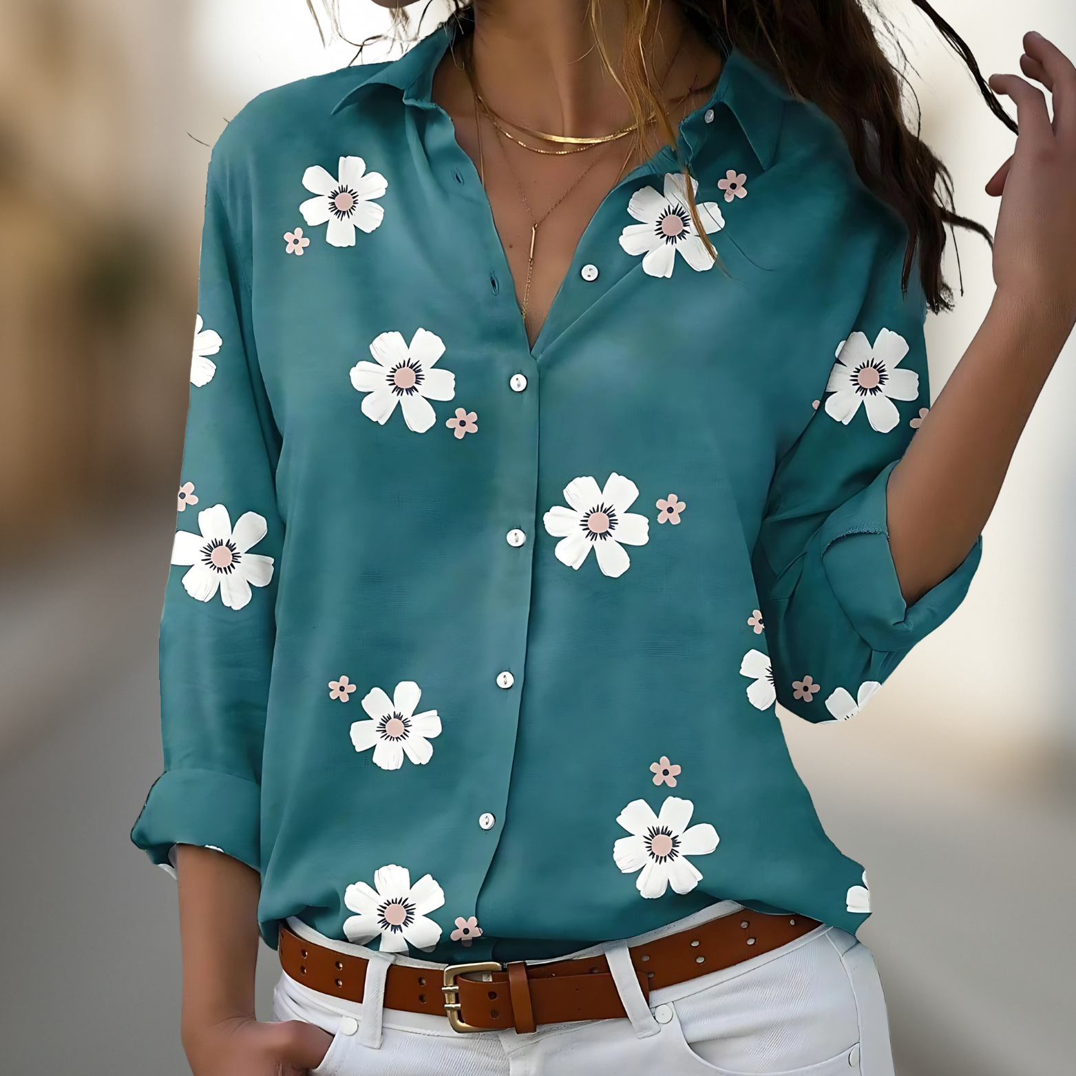 Damesblouse met bloemenprint en knoopsluiting