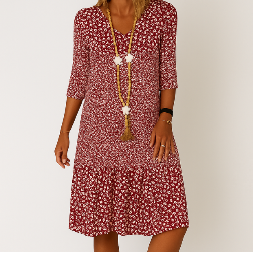 Midi zomerjurk met bloemenprint en V-Hals