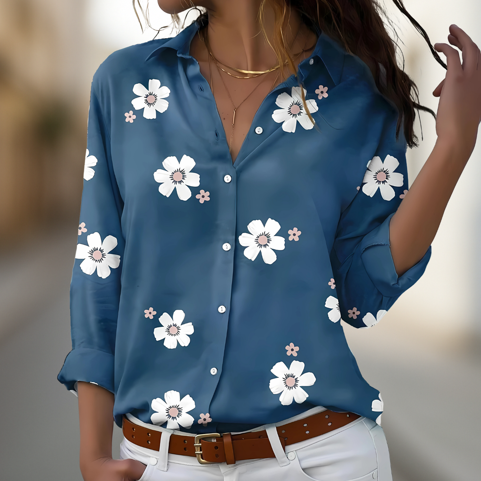 Damesblouse met bloemenprint en knoopsluiting