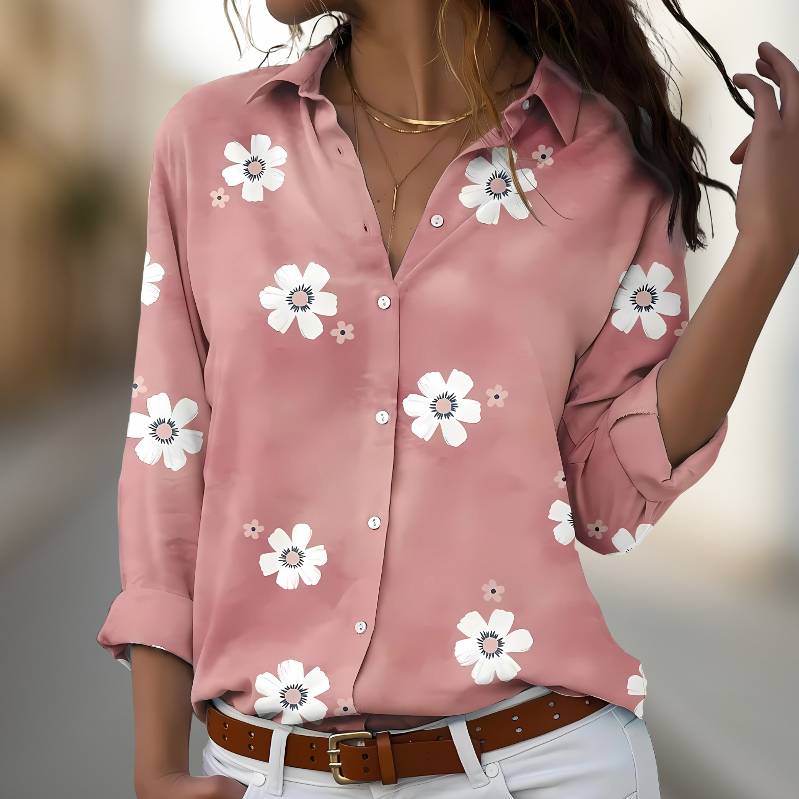 Damesblouse met bloemenprint en knoopsluiting