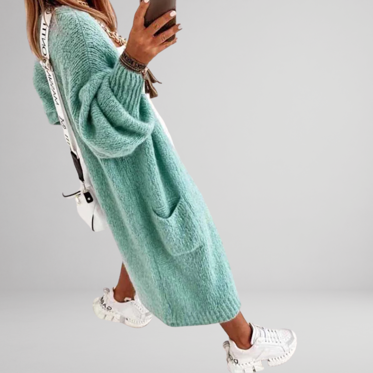 Dames oversized vest van gebreid materiaal – lange lengte met zakken