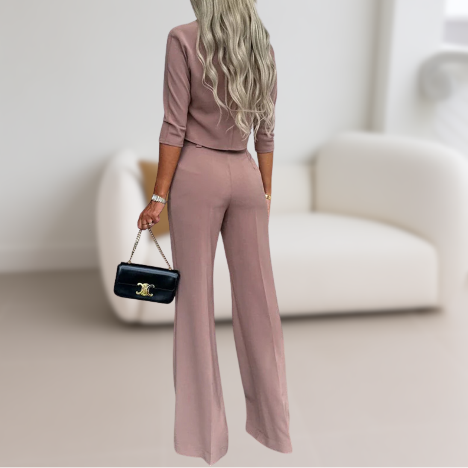 Dames 2-delige set met ronde hals en hoge taille