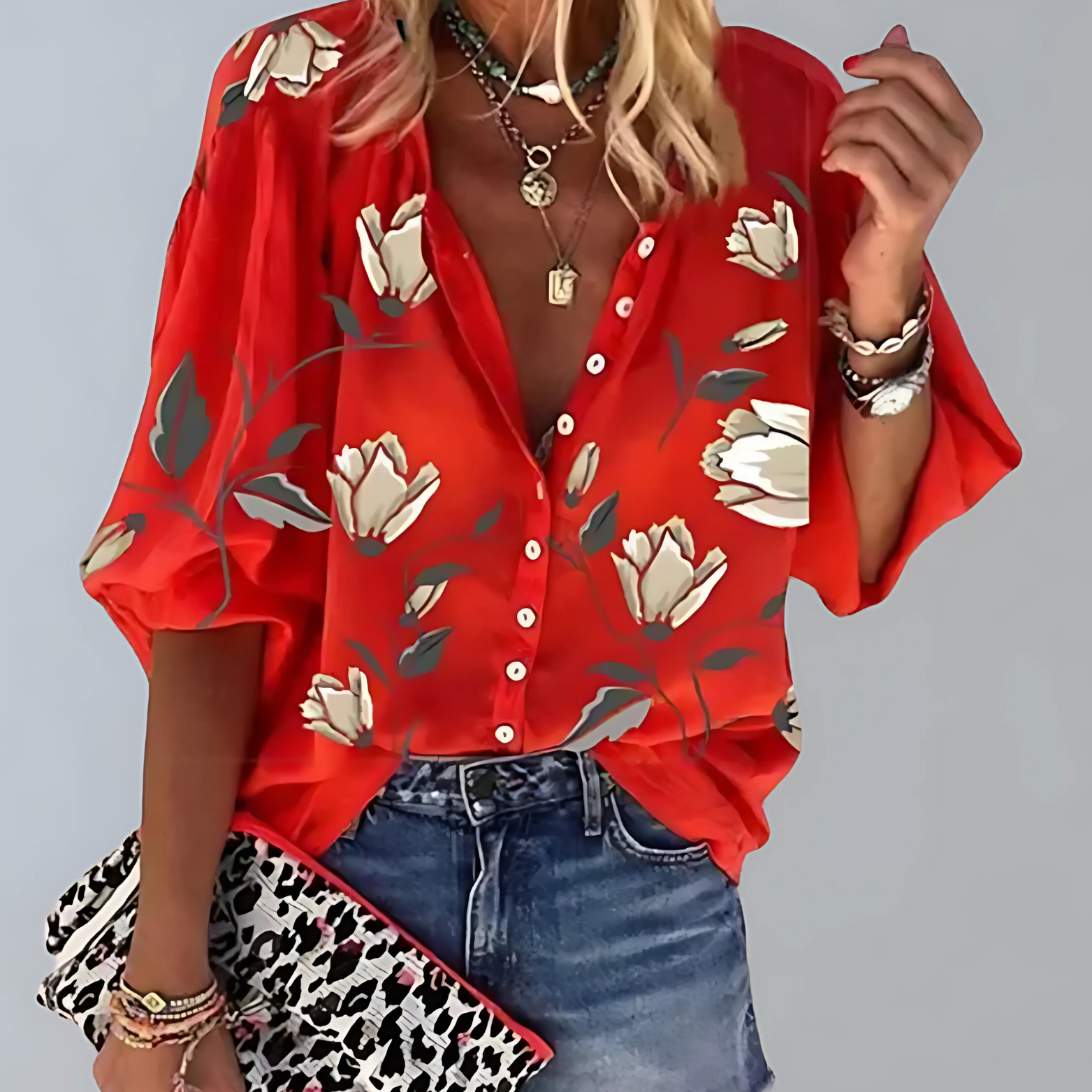 Blouse met bloemenprint en korte mouwen voor dames