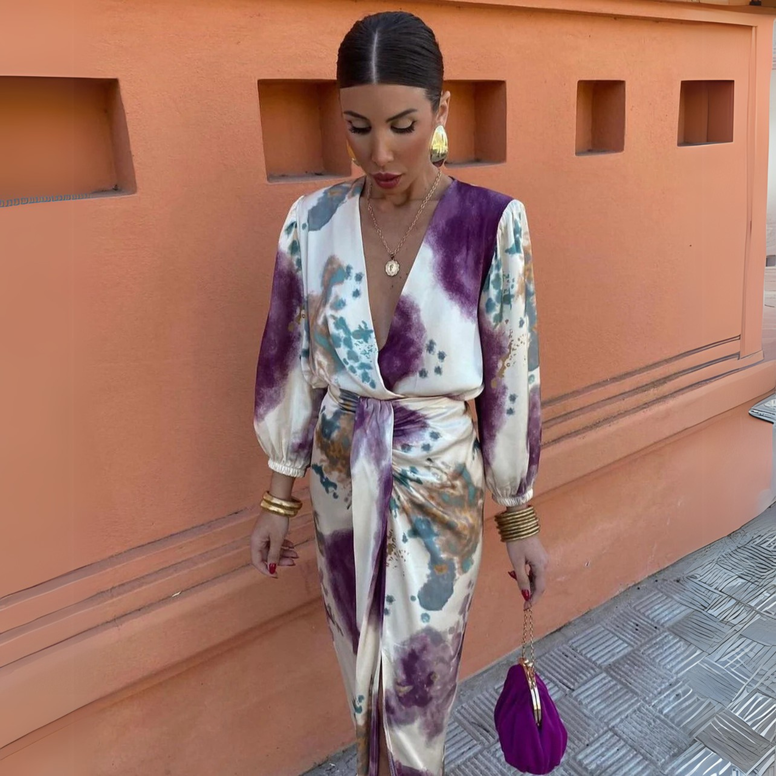 Mira Tweedelige Set – Tie Dye V-hals Blouse & Rok