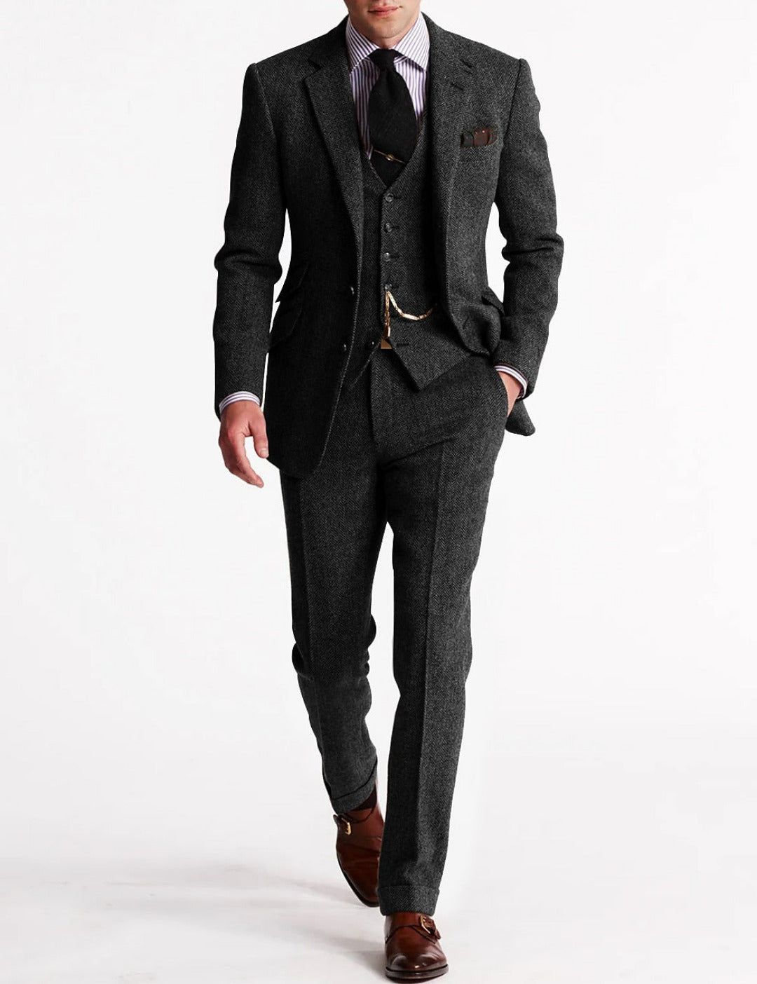 3-delig pak met colbert, gilet en broek voor heren
