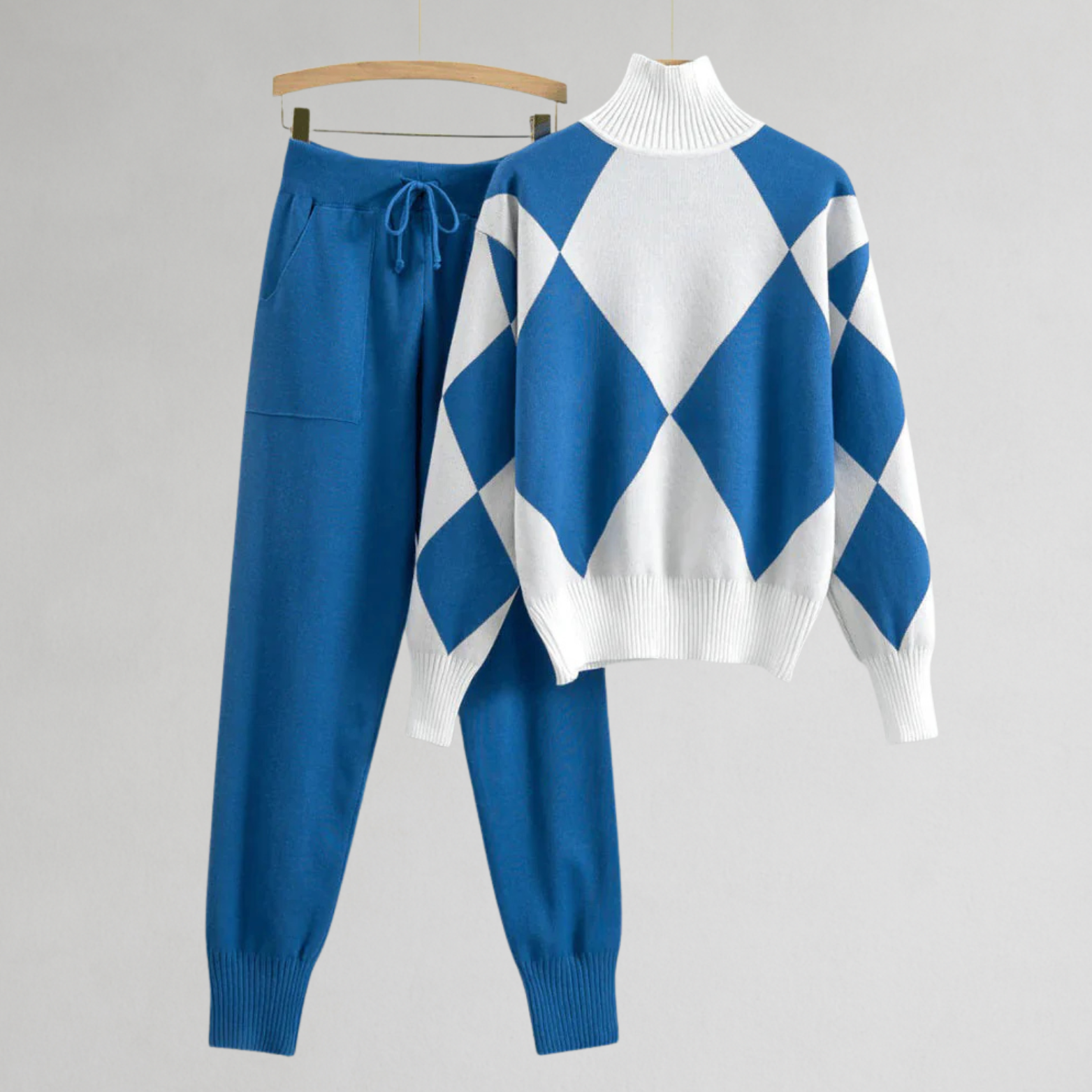 Dames trui en broek set met ruitmotief – 2-delig