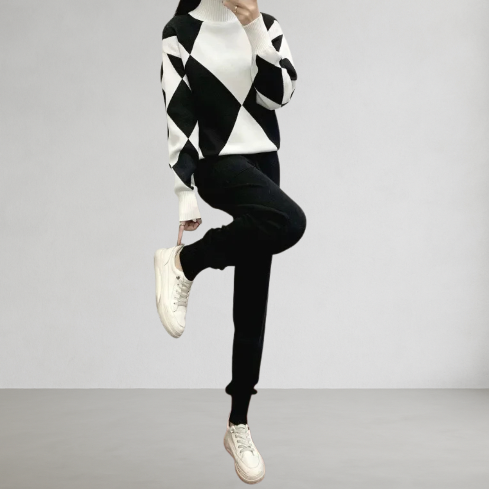 Dames trui en broek set met ruitmotief – 2-delig