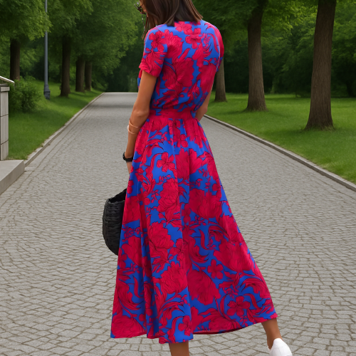 Maxi jurk met V-hals, striksluiting en bloemenprint