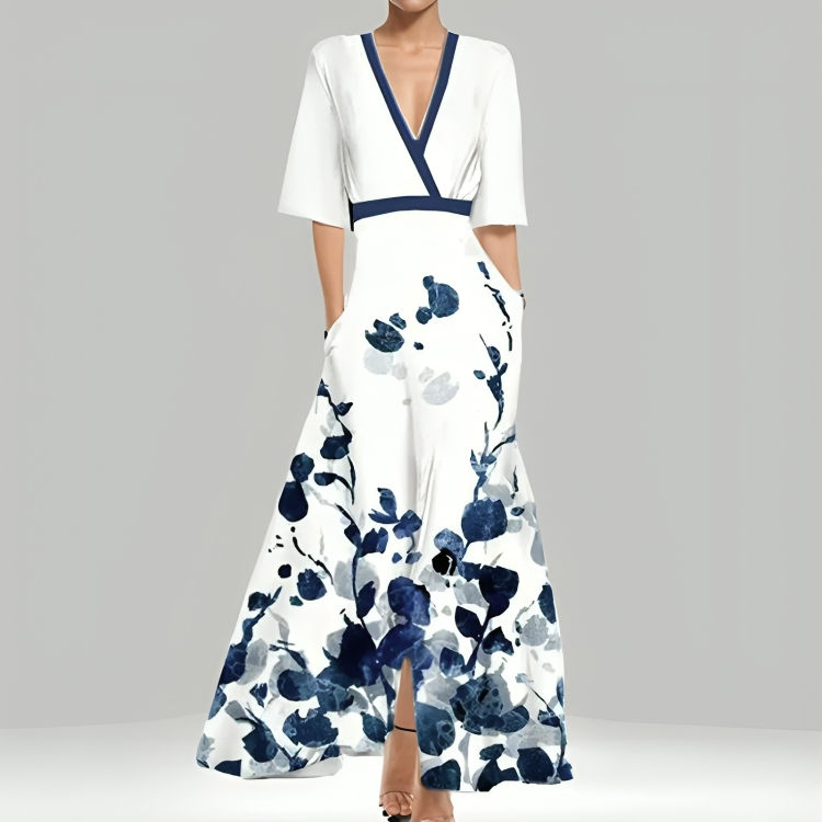 Lorena Bloemenjurk – Elegant met V-Hals & Tailleband