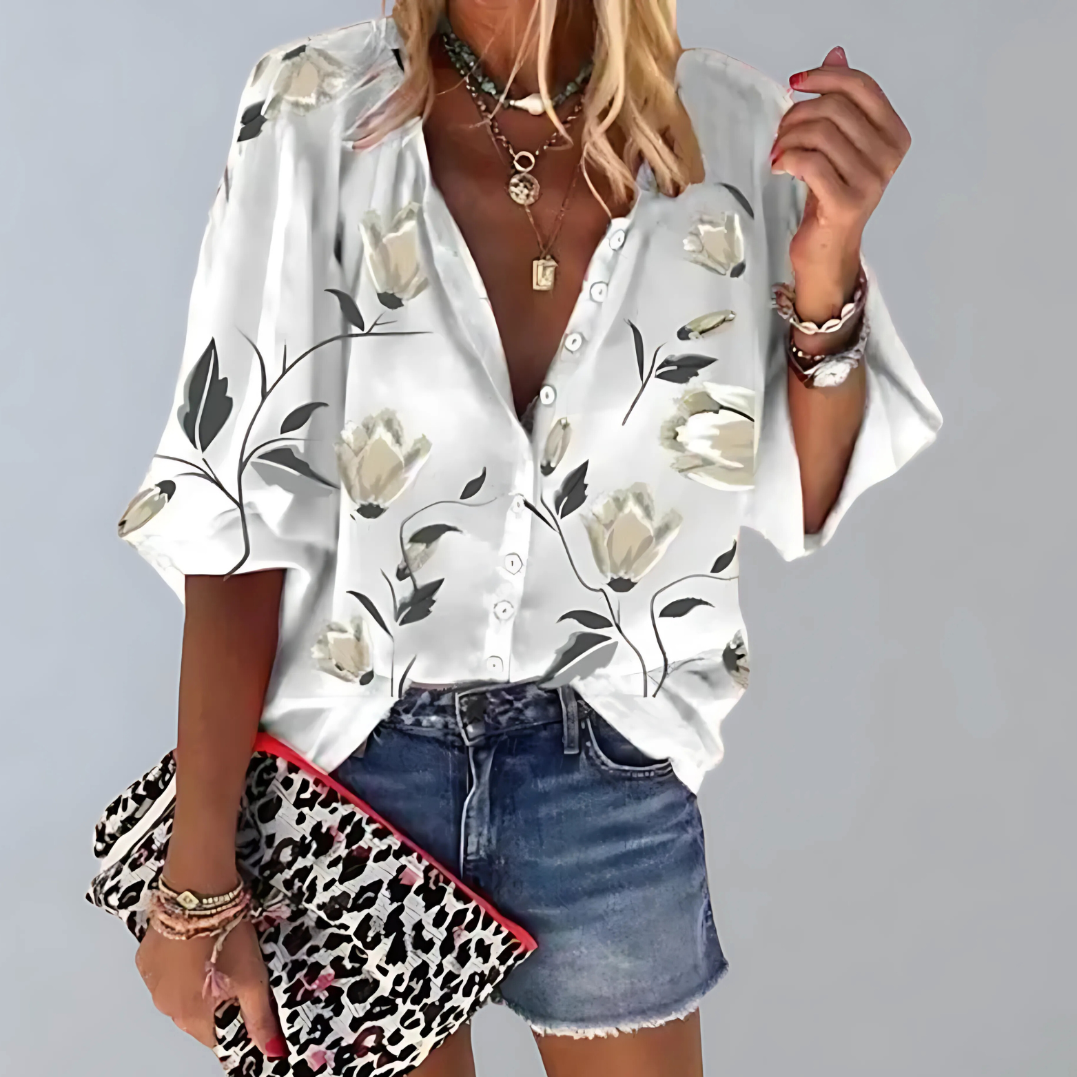 Blouse met bloemenprint en korte mouwen voor dames
