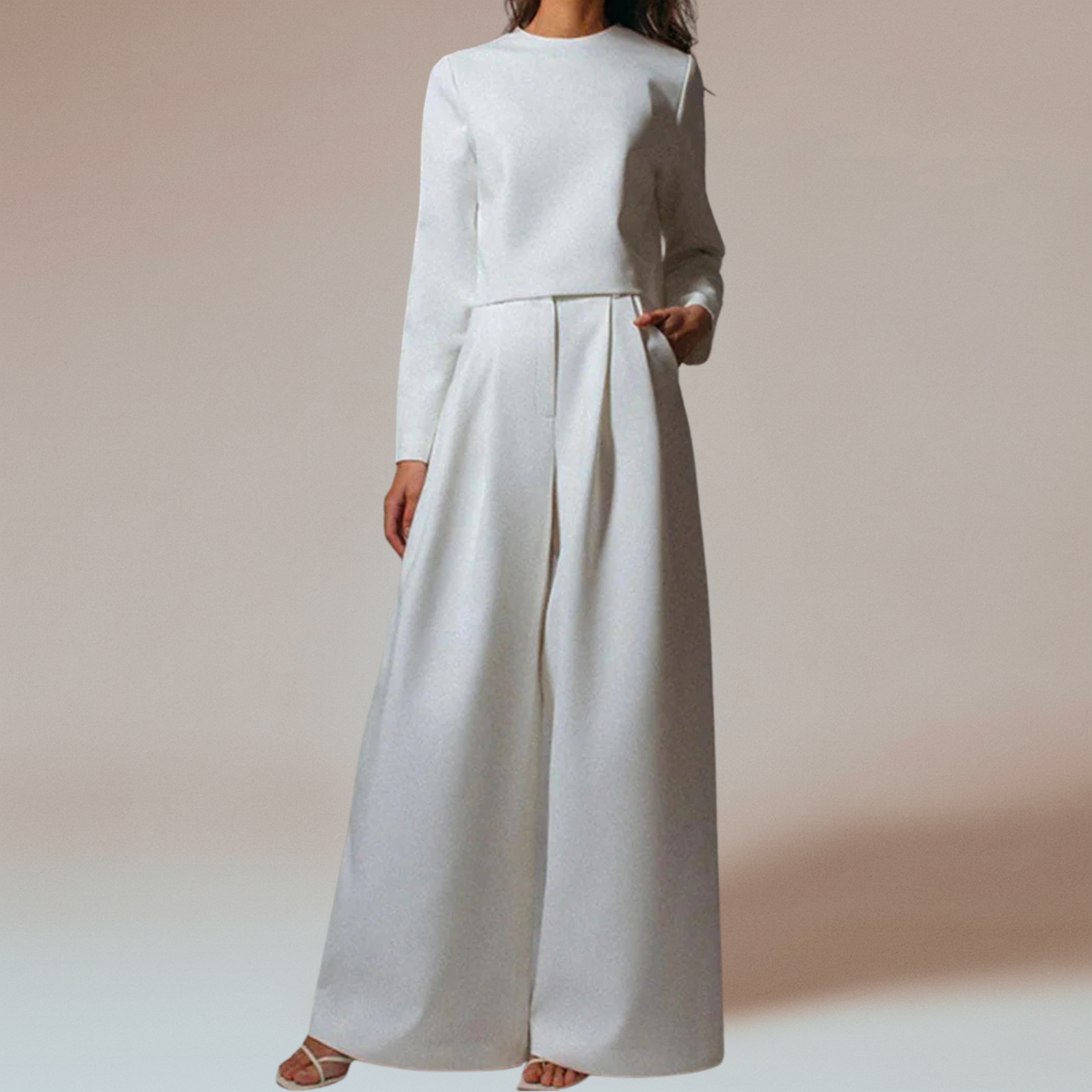 Dames tweedelige set met wijde broek en lange mouwen