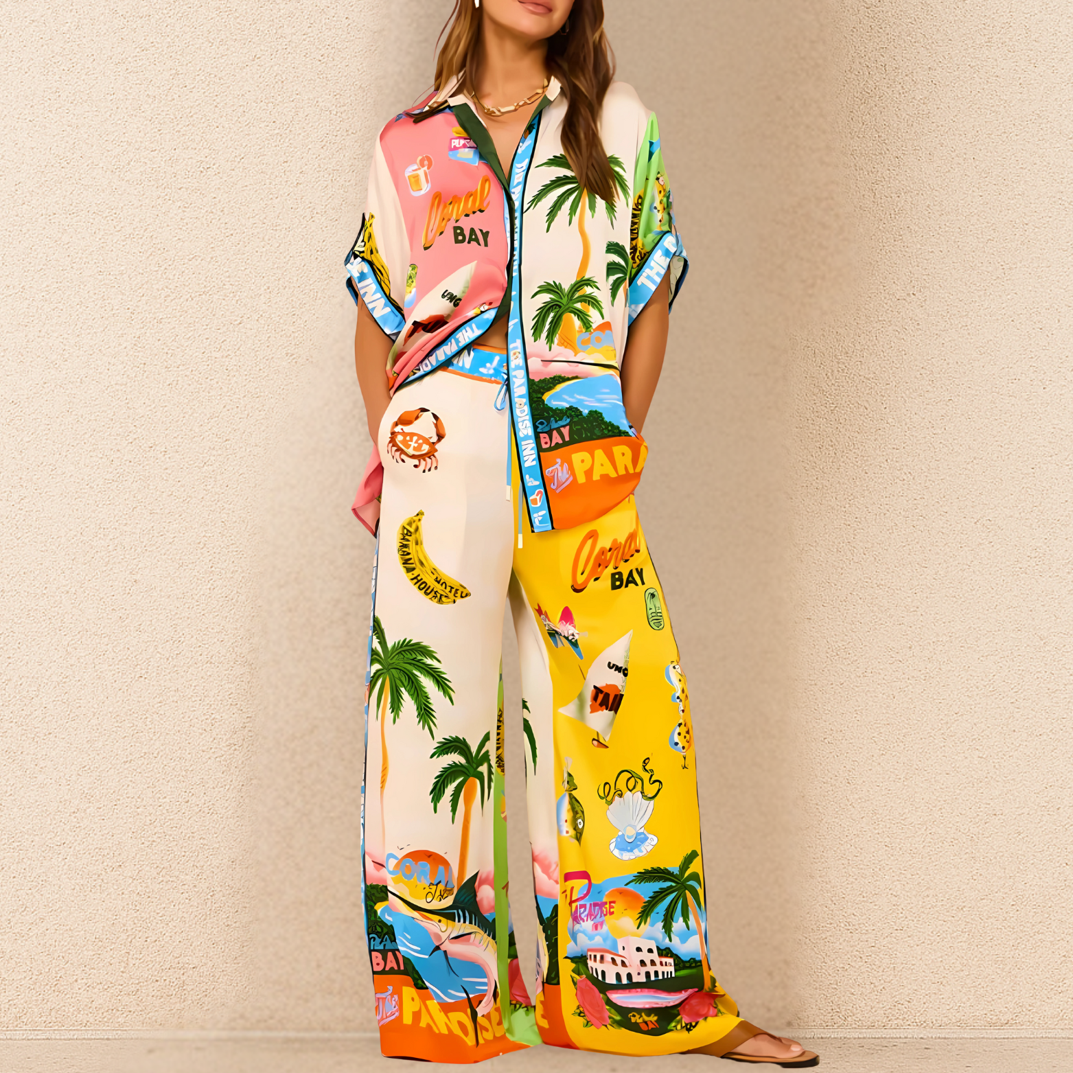Tweedelige zomerset met shirt en broek met print