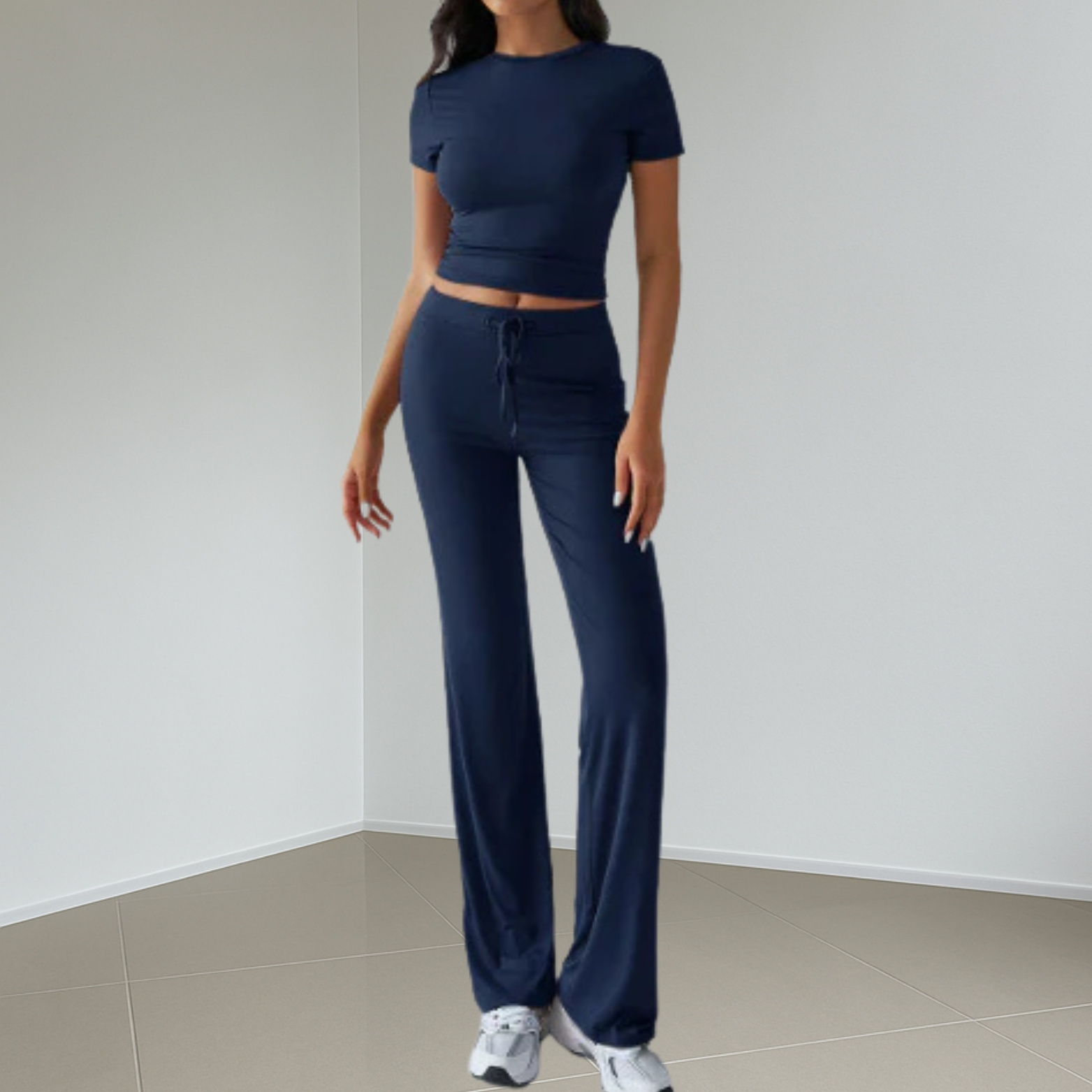 Dames set met ronde hals en elastische taille – 2-delig