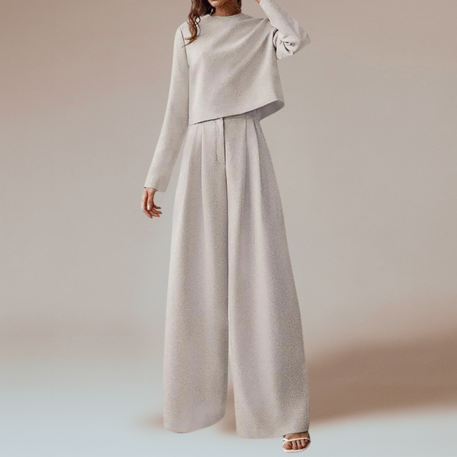 Dames tweedelige set met wijde broek en lange mouwen