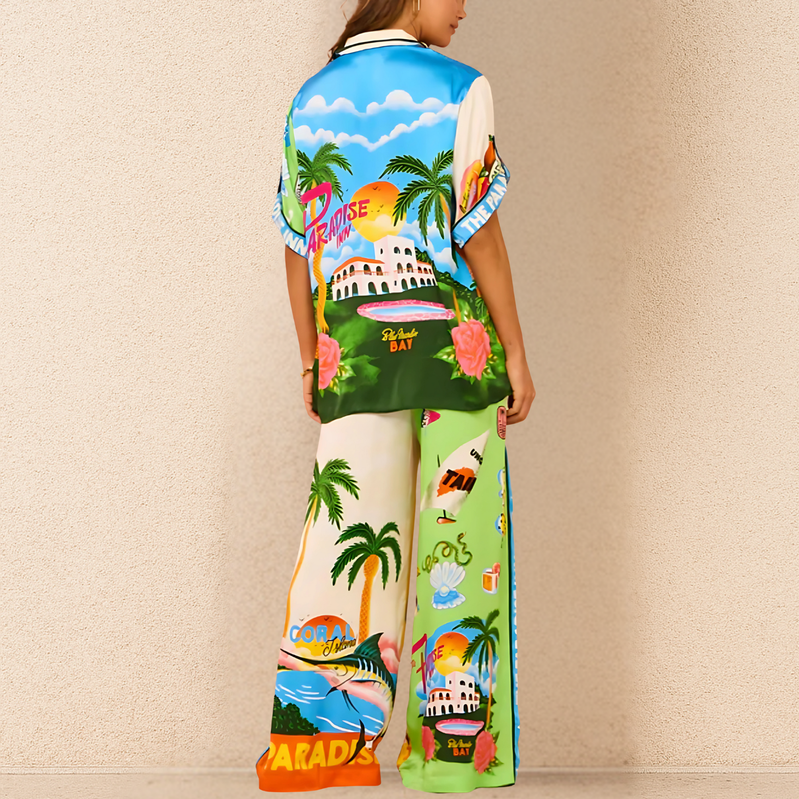 Tweedelige zomerset met shirt en broek met print