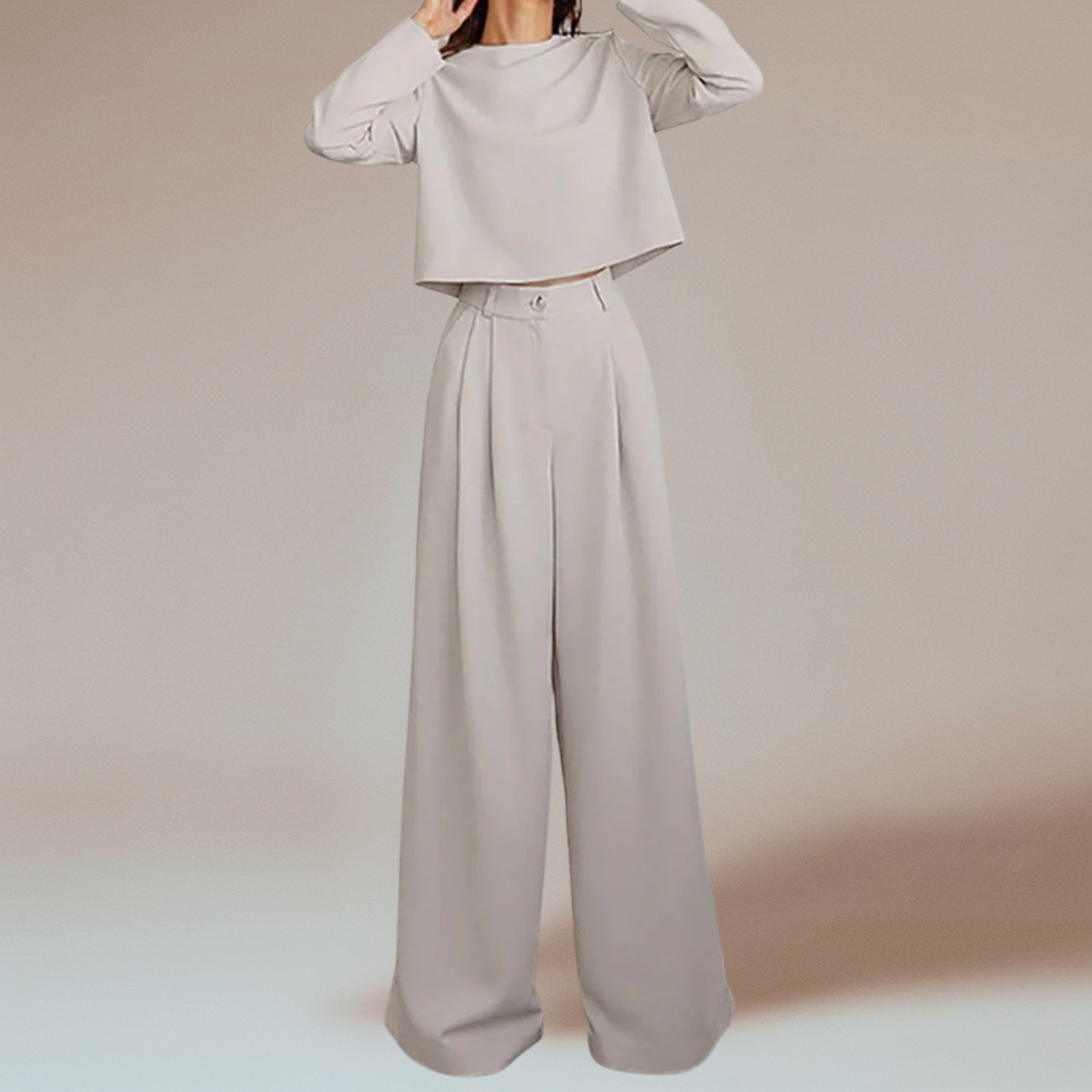 Dames tweedelige set met wijde broek en lange mouwen