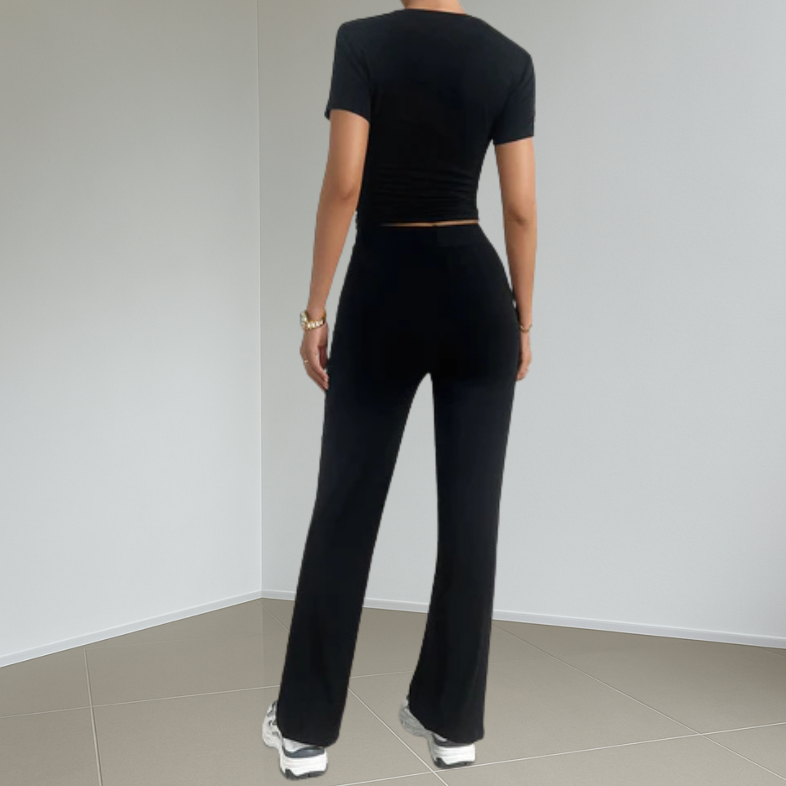 Dames set met ronde hals en elastische taille – 2-delig