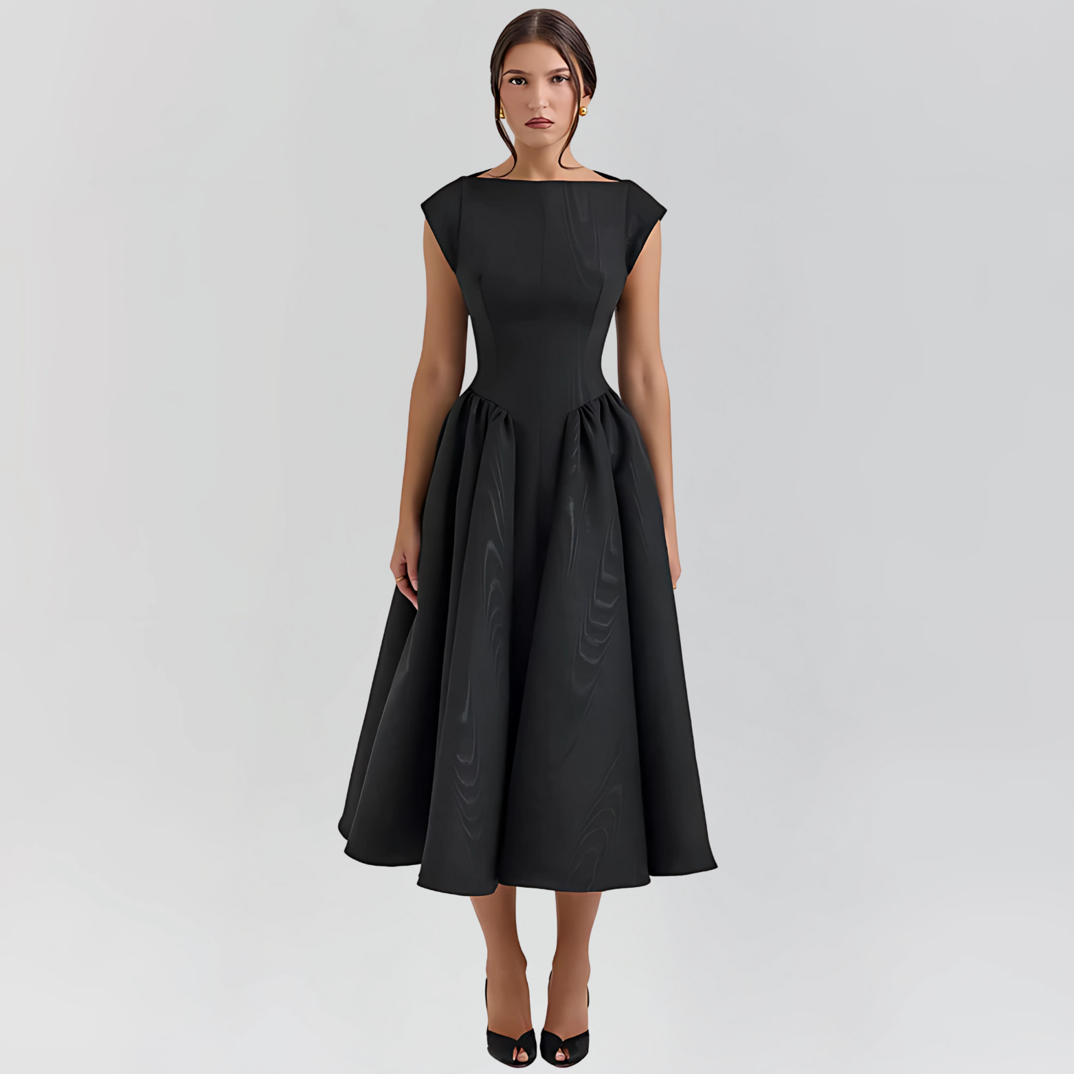 Midi-jurk met boothals en open rug