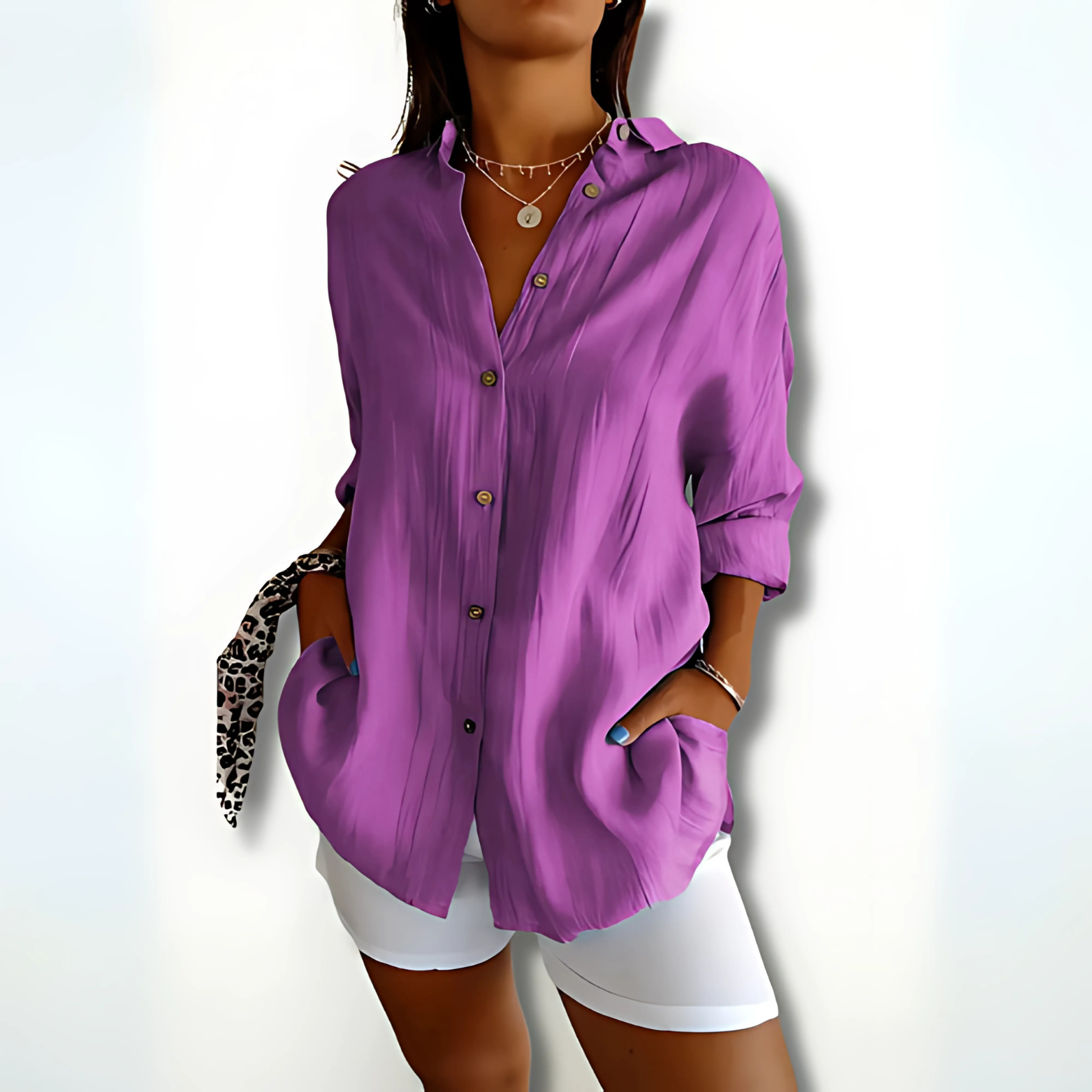 Damesblouse met kraag en knoopsluiting – luchtig model
