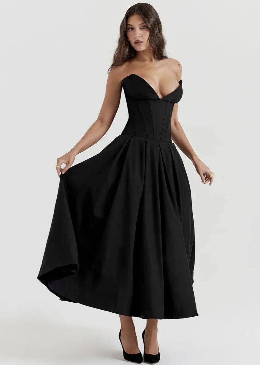 Isabella Strapless Jurk – Zwarte A-lijn jurk zonder bandjes