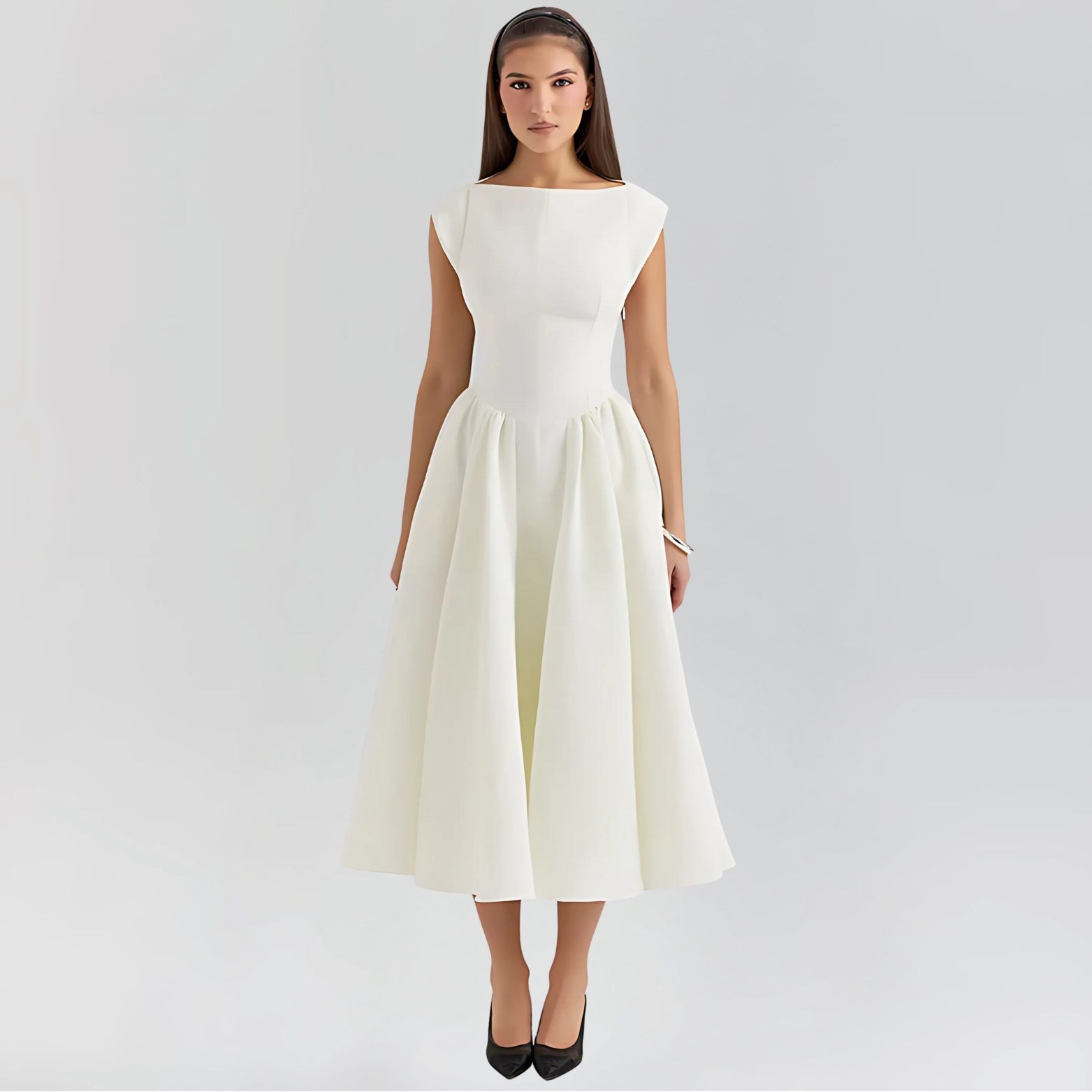 Midi-jurk met boothals en open rug