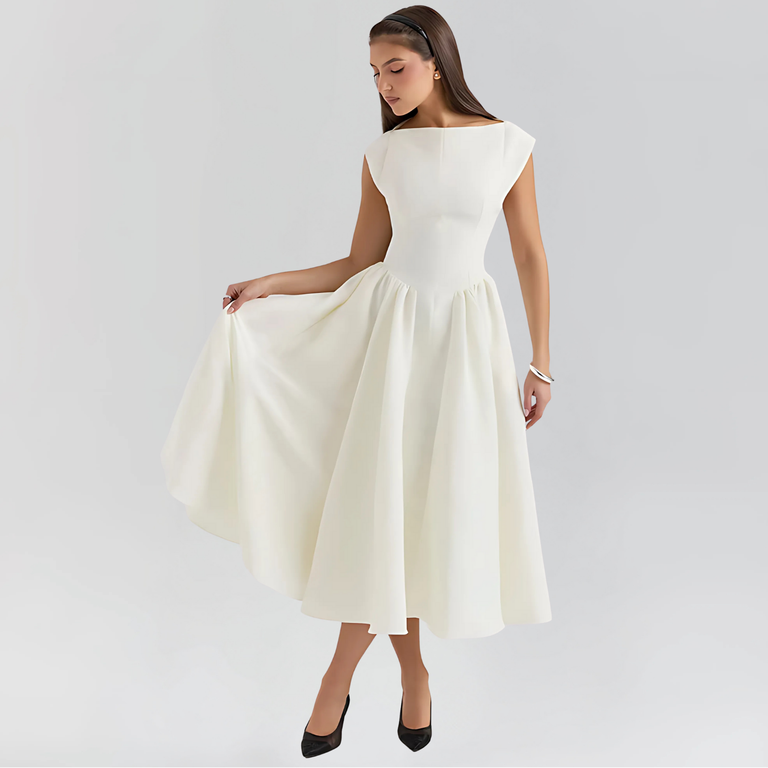 Midi-jurk met boothals en open rug
