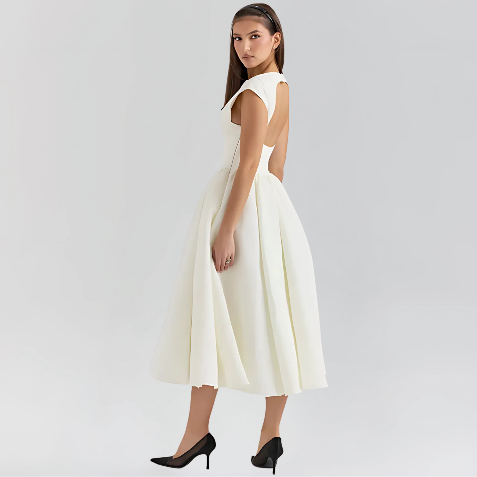 Midi-jurk met boothals en open rug