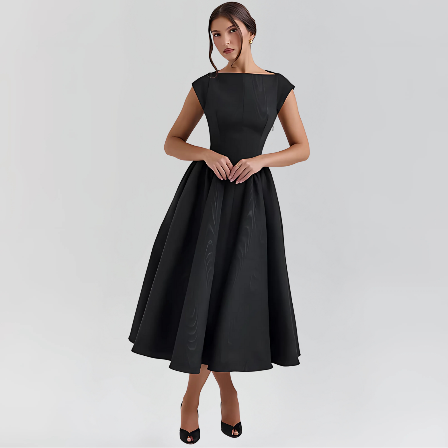 Midi-jurk met boothals en open rug