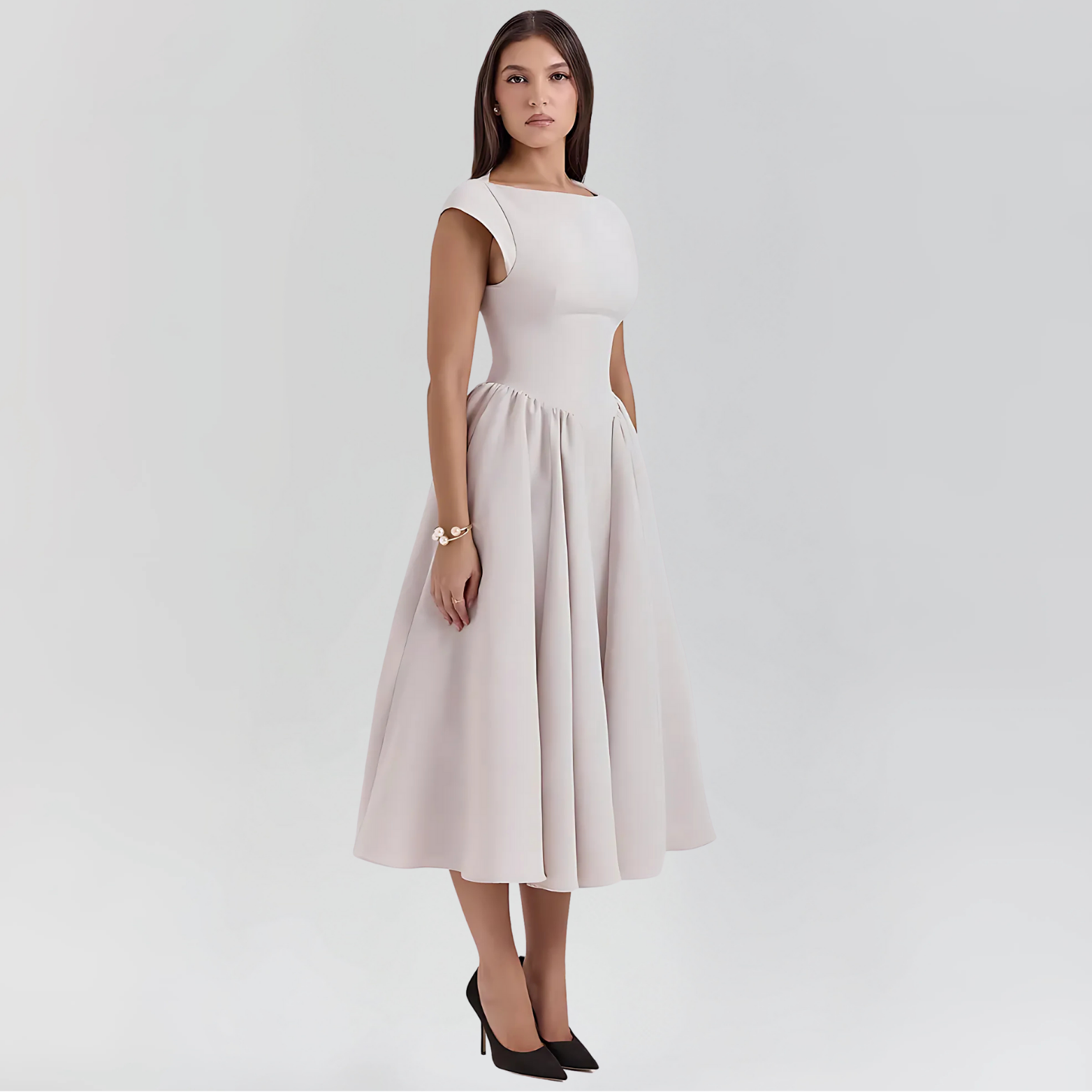 Midi-jurk met boothals en open rug