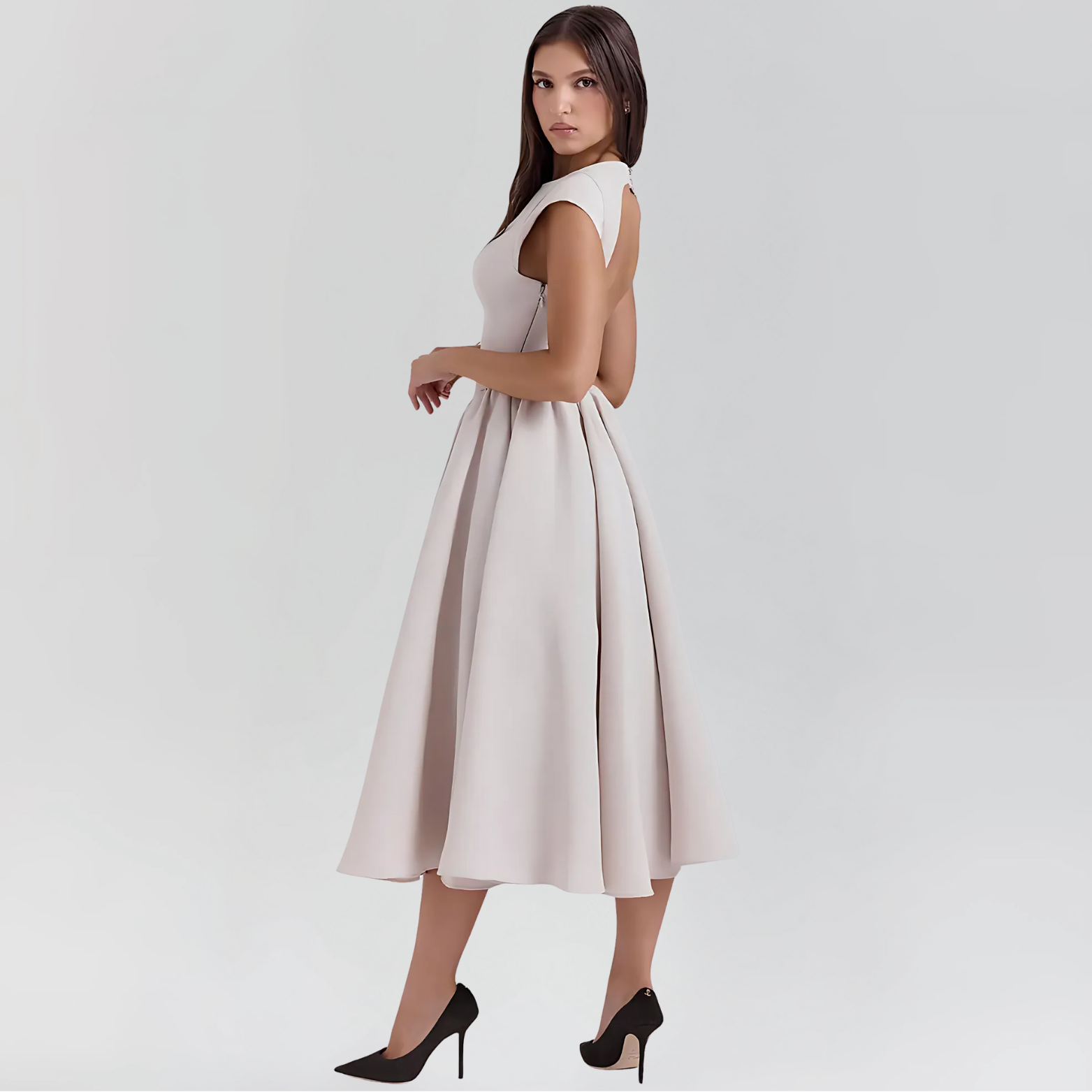 Midi-jurk met boothals en open rug