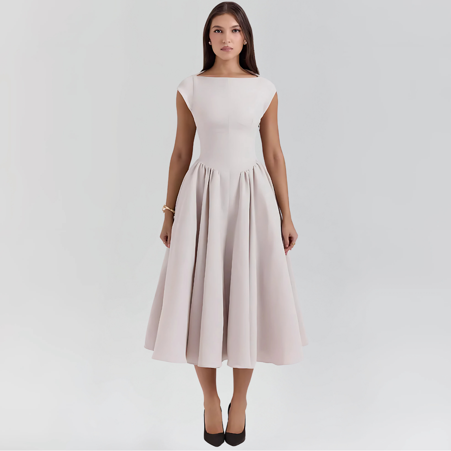 Midi-jurk met boothals en open rug