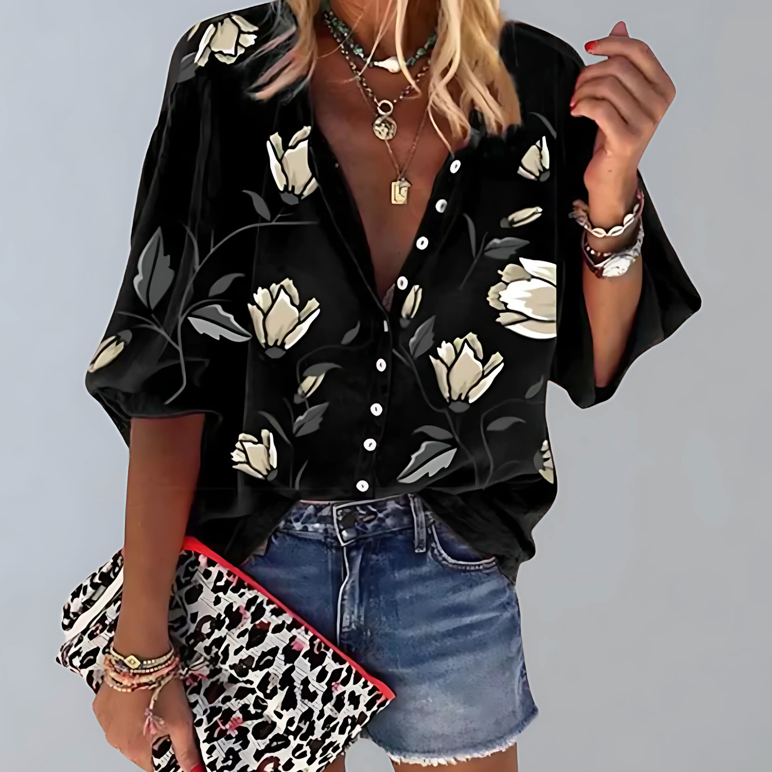 Blouse met bloemenprint en korte mouwen voor dames