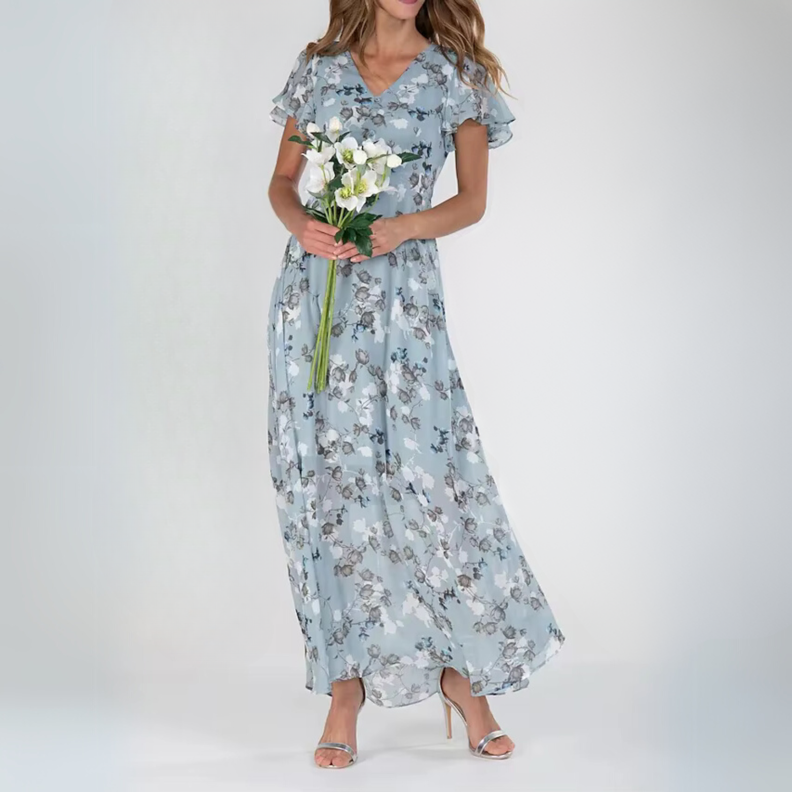 Amara - Elegante Luchtige Maxi BloemenJurk met V-hals