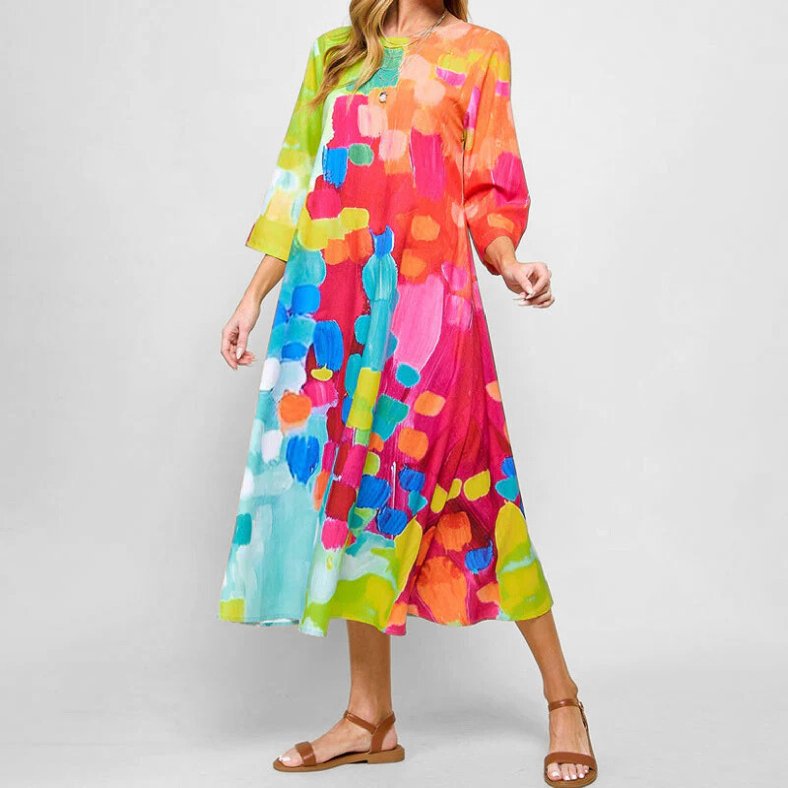 Lina – Kleurrijke Lentejurk met Artistiek Design
